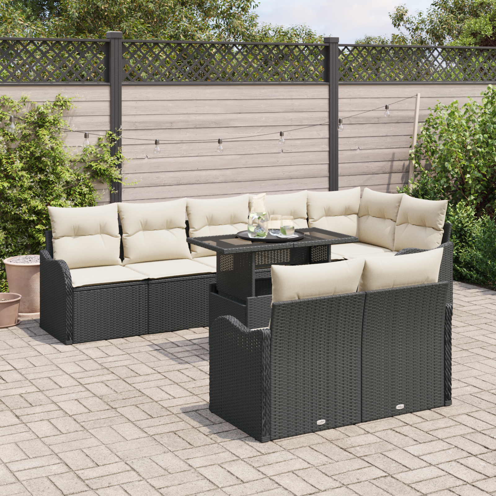 vidaXL 9-delig tuinbankstel met kussens zwart poly rattan