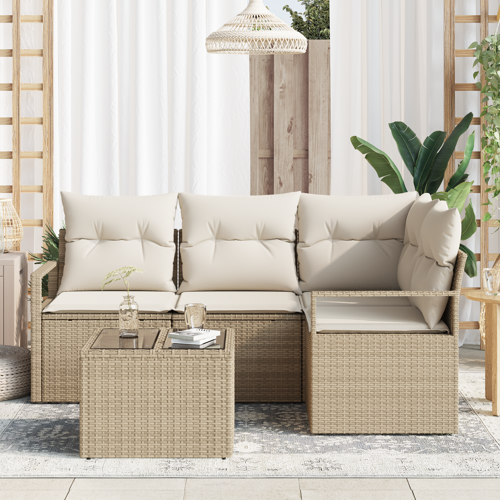 vidaXL 5-delige Tuinbankenset met kussens poly rattan bruin