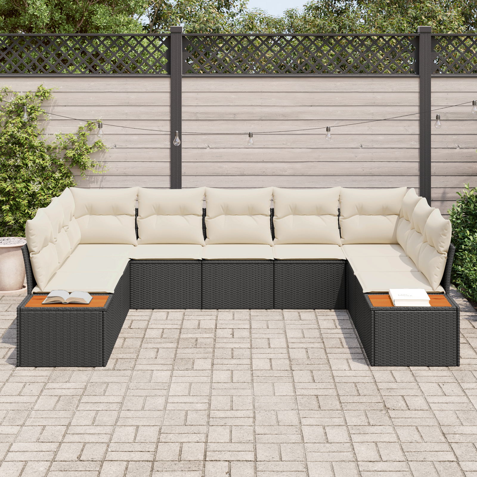 vidaXL 5-delige Tuinbankenset met kussens poly rattan acacia zwart
