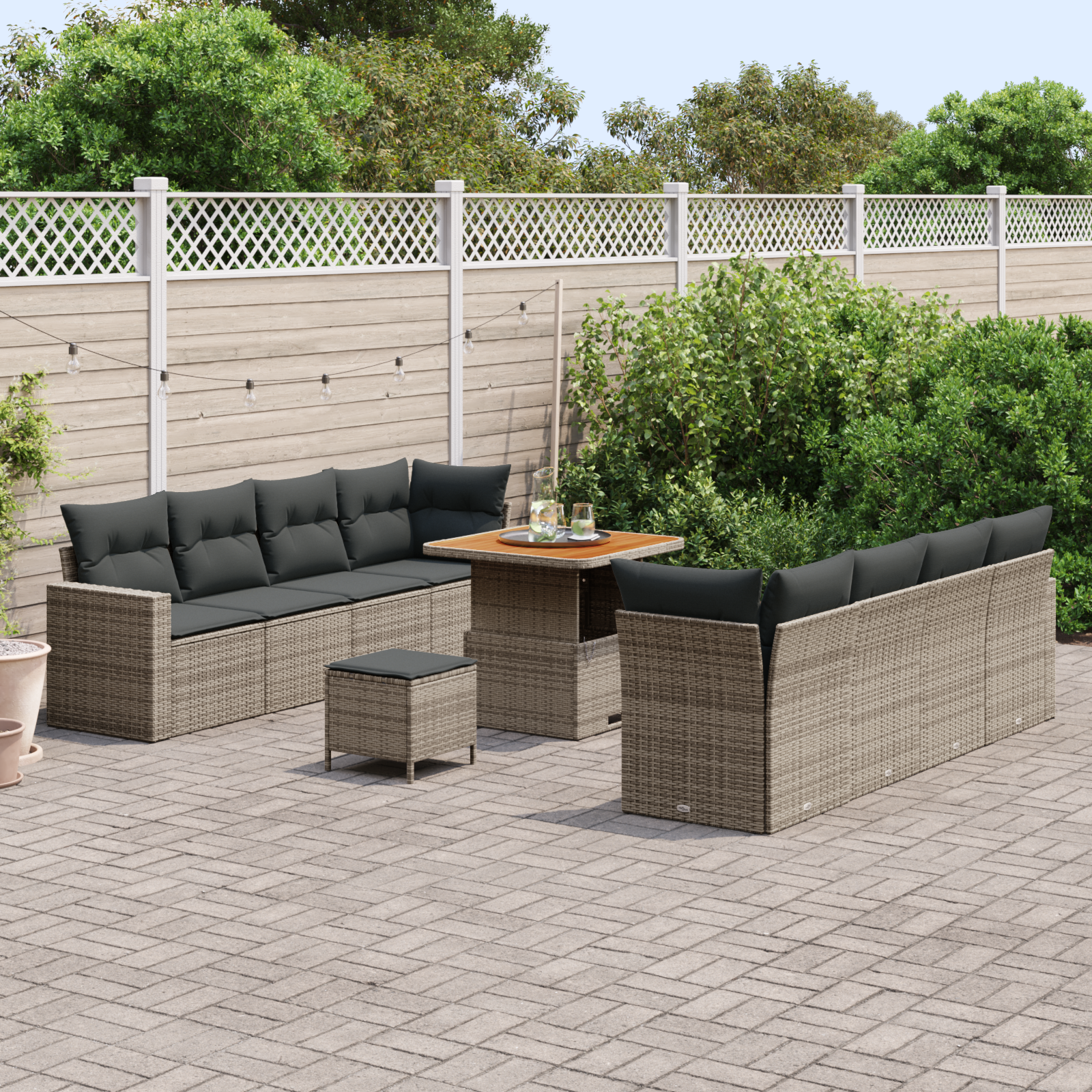 vidaXL 11-delige tuinset met kussens in het grijs van poly rattan en acacia