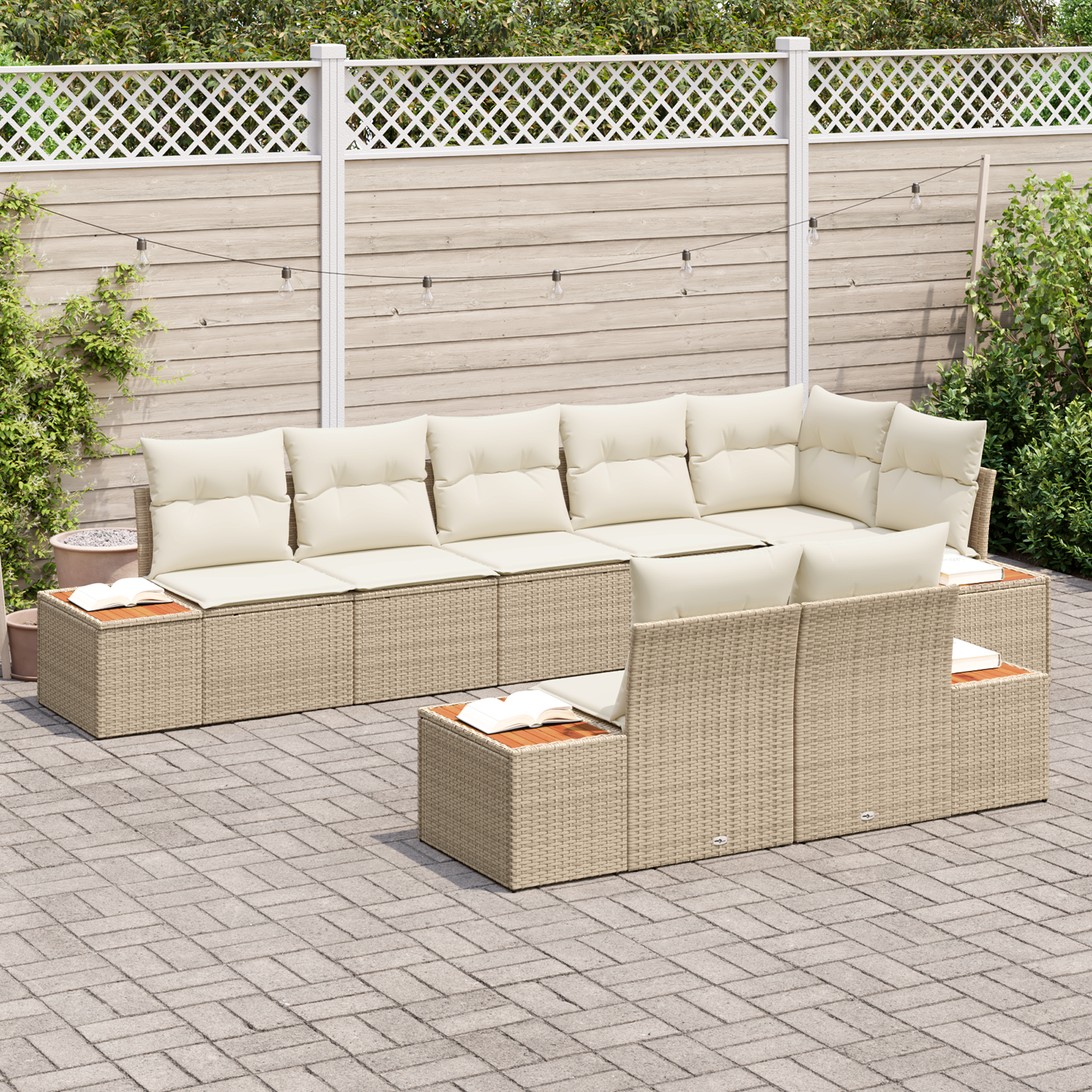 vidaXL 8-delige tuinsofa set met kussens in beige poly rattan en acacia