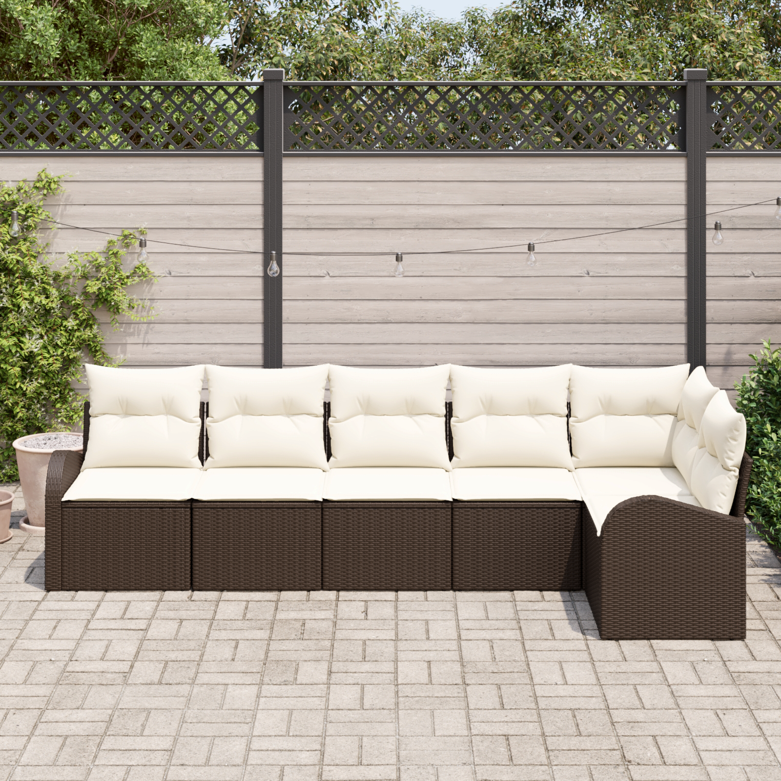 vidaXL 6-delige tuinset met kussens in bruin poly rattan
