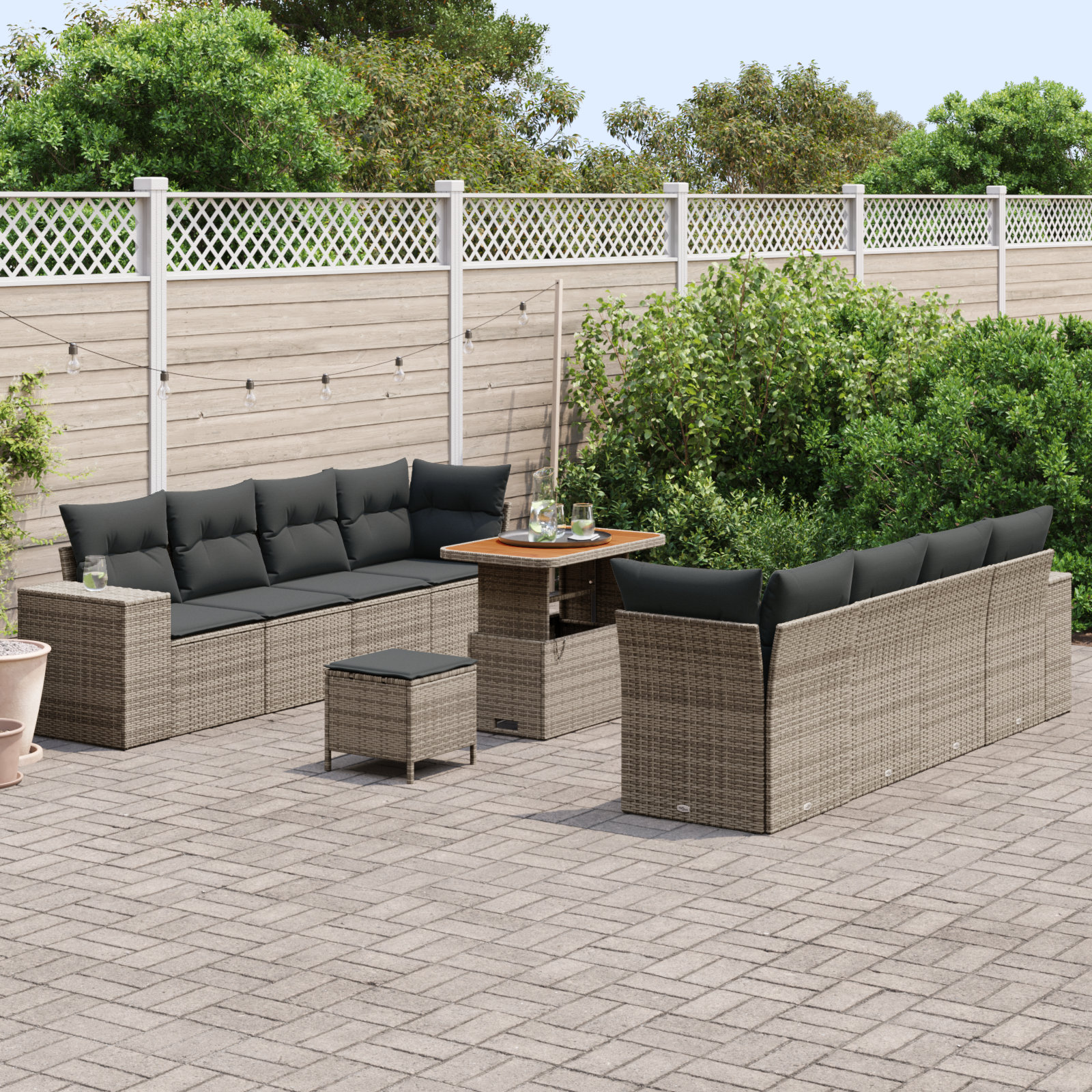 vidaXL 11-delige Tuin Sofa Set met Kussens - Grijs Poly Rattan en Acacia