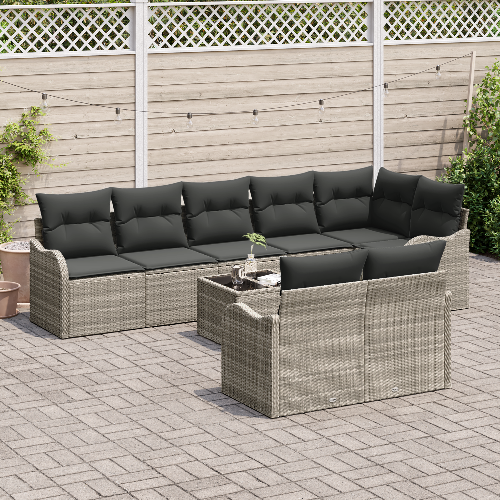 vidaXL 9-delige tuinset met kussens Grijs Poly Rattan