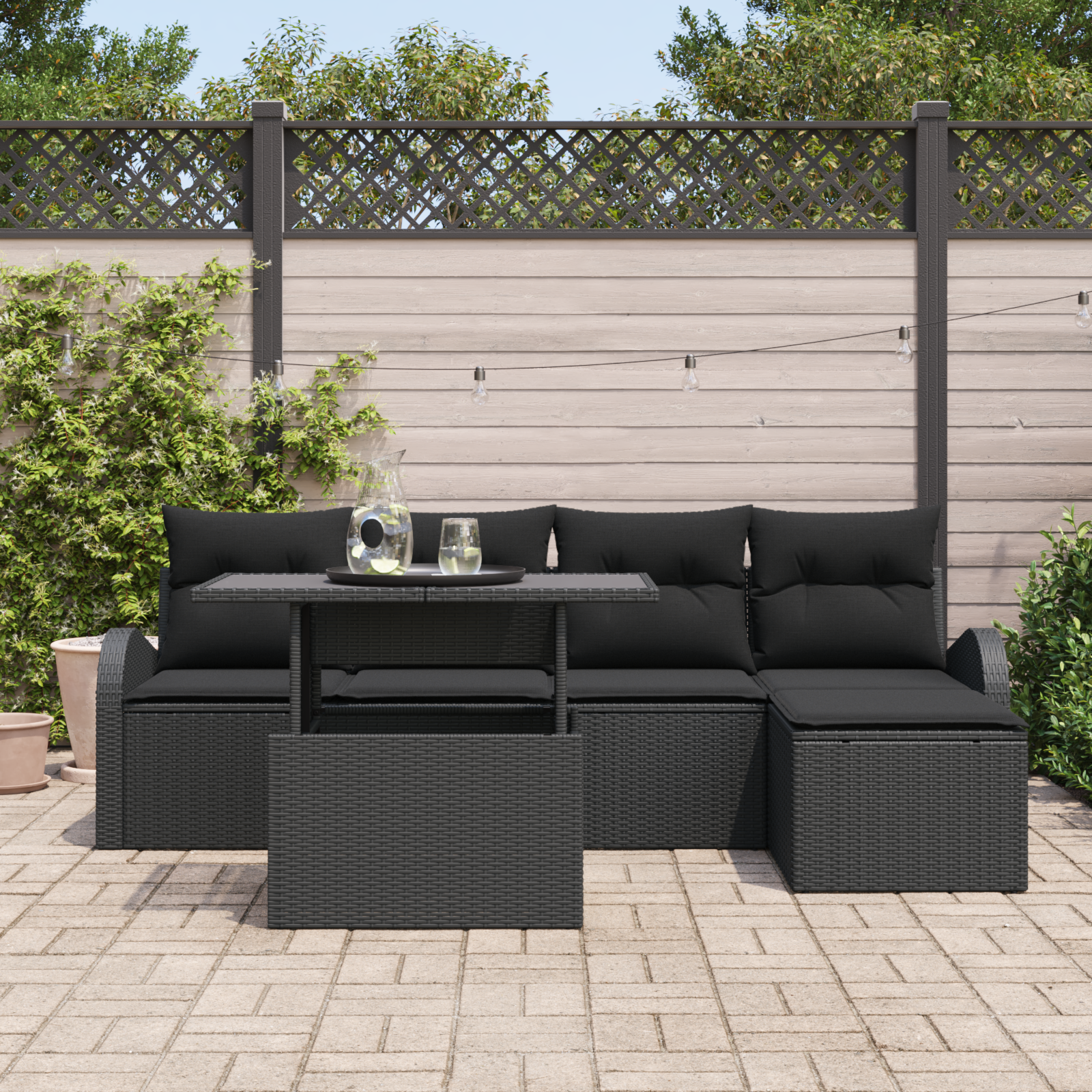 vidaXL 6-delig tuinsofa set met kussens zwart poly rattan