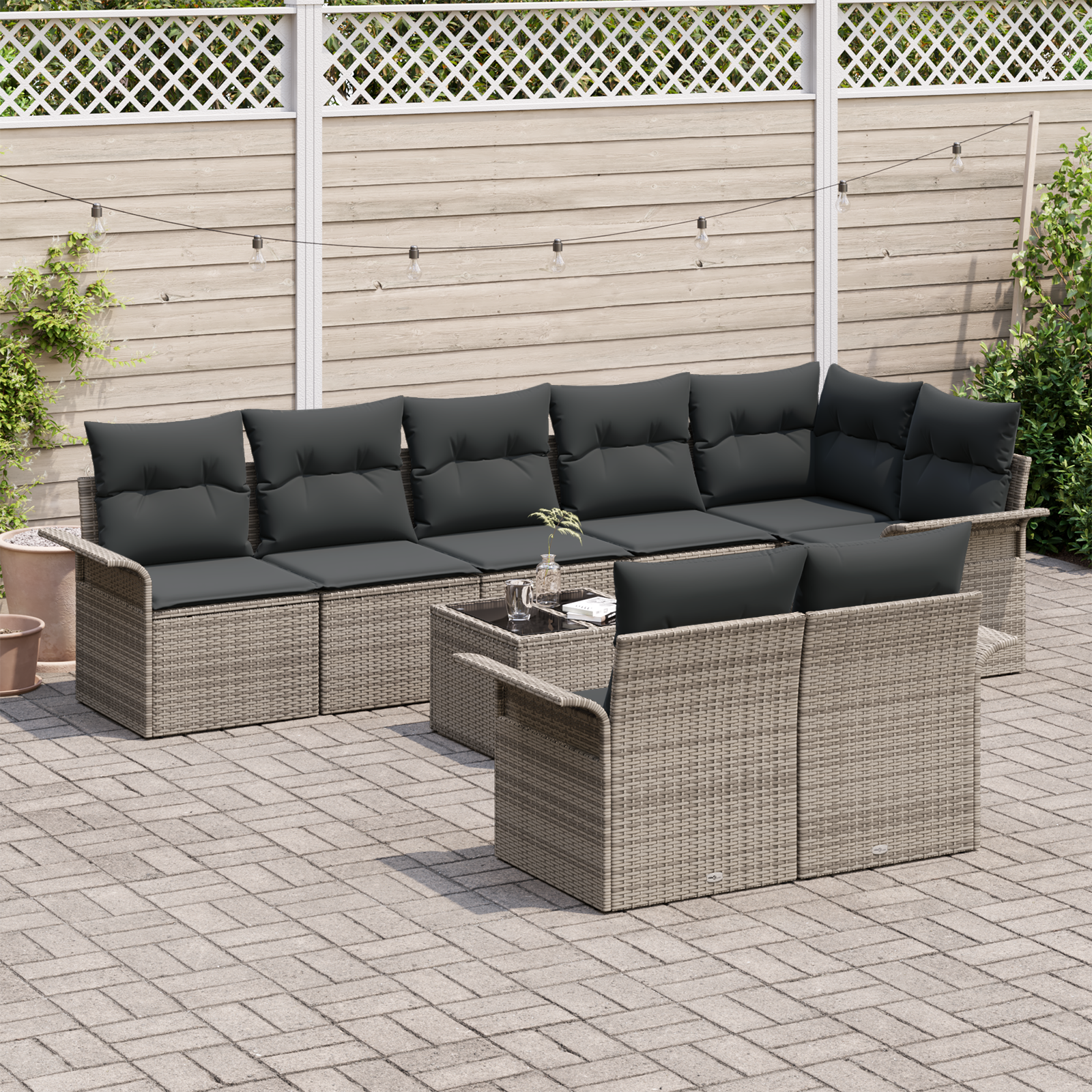 vidaXL 8-delige Tuinbankenset met kussens poly rattan zwart