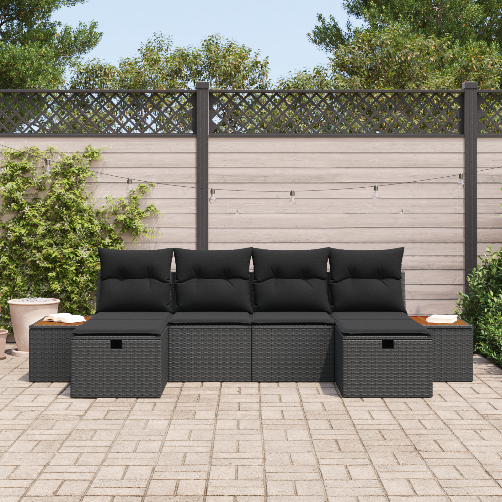 vidaXL 6-delige tuinset met kussens zwart poly rattan