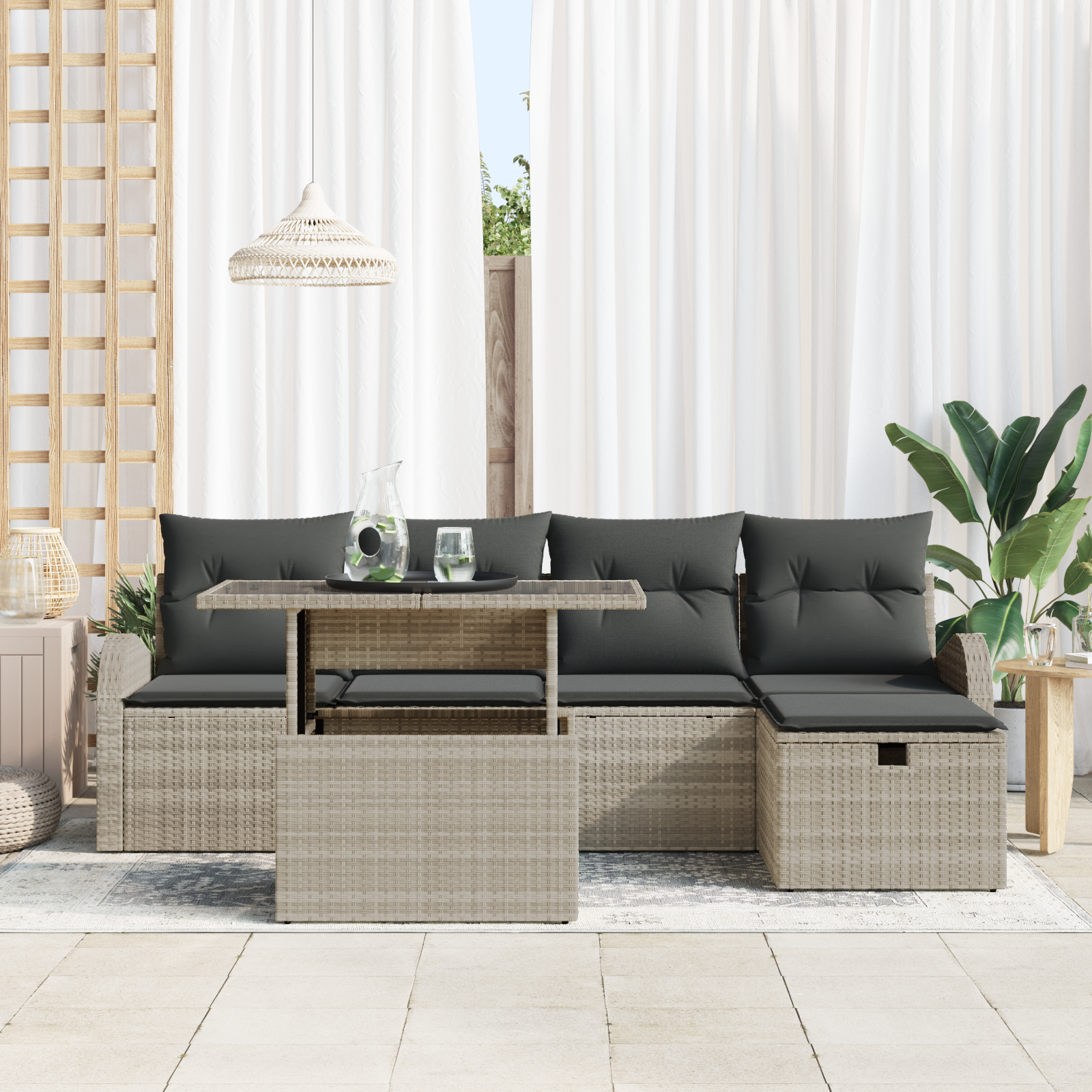 vidaXL 6-delige tuinsofa set met kussens lichtgrijs poly rattan