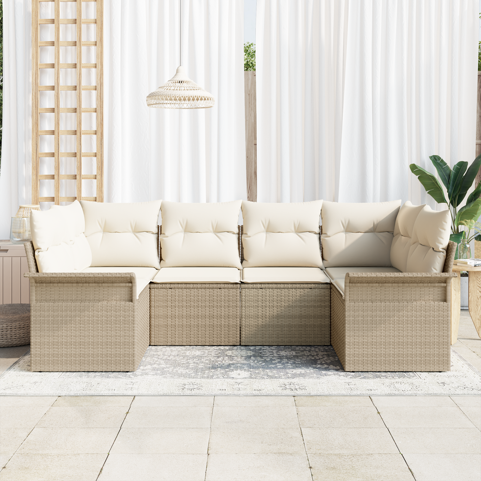 vidaXL 6-delige tuinset met kussens - beige poly rattan