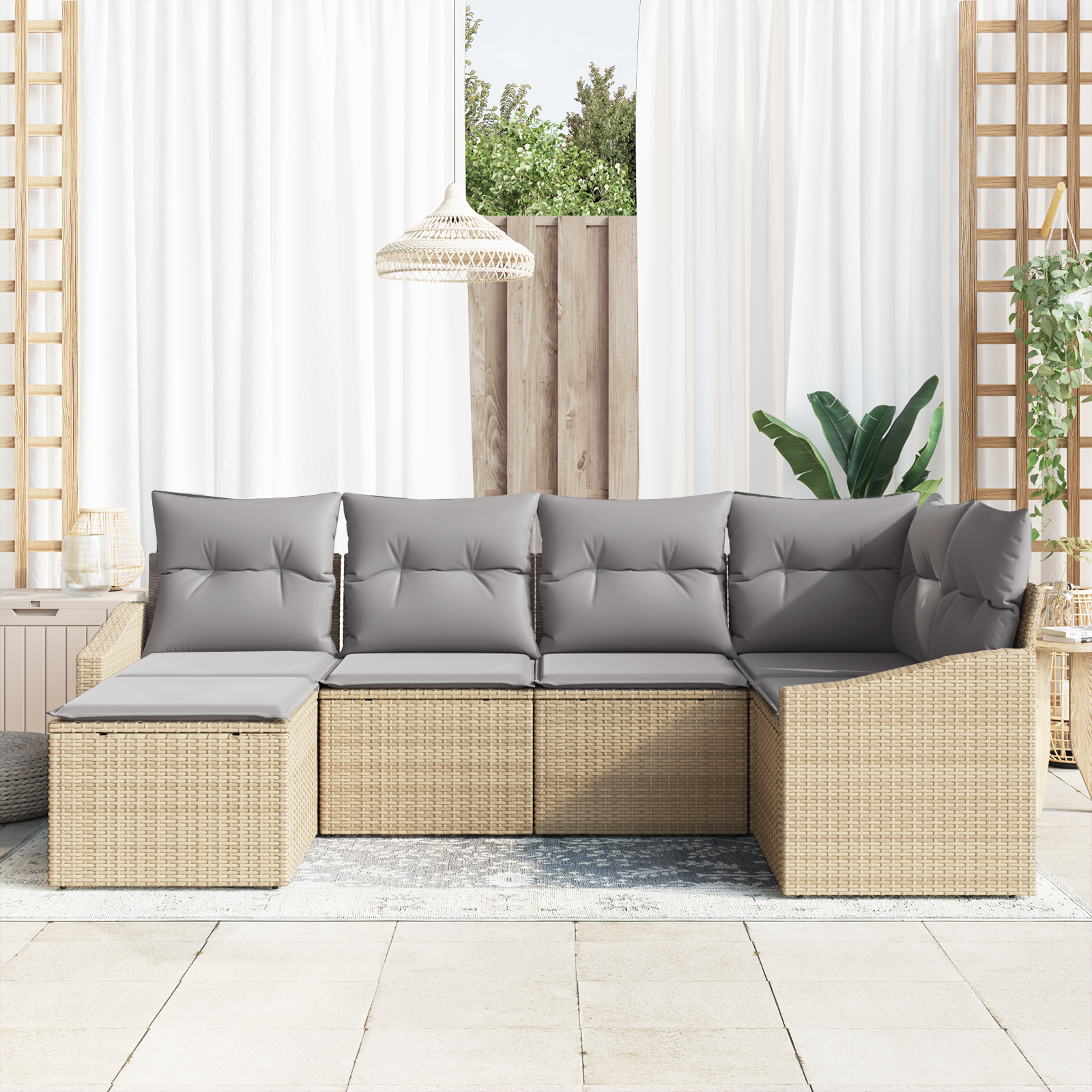 vidaXL 6-delige tuinset met kussens Beige Poly Rattan