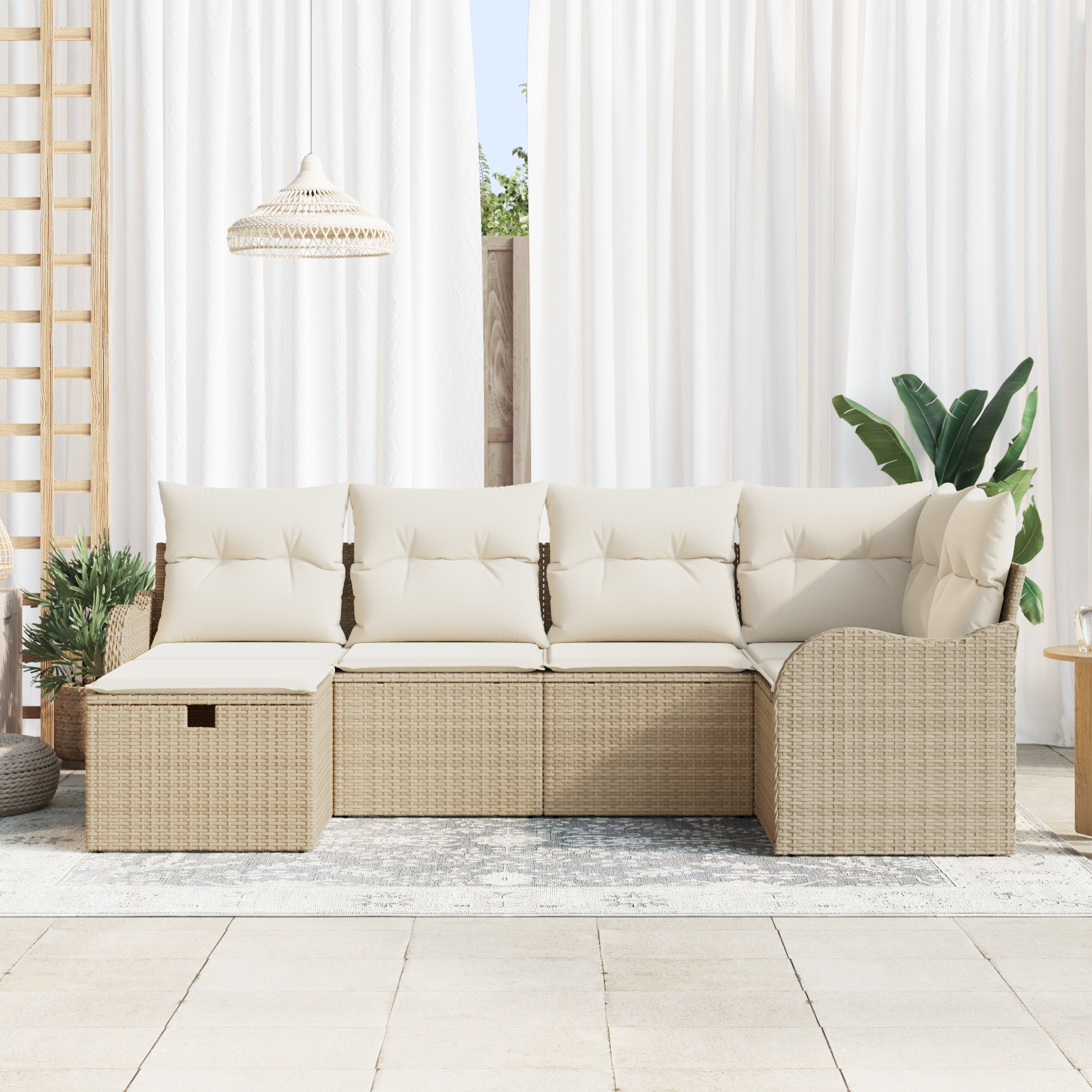 vidaXL 6-delige Tuinbankenset met kussens poly rattan beige