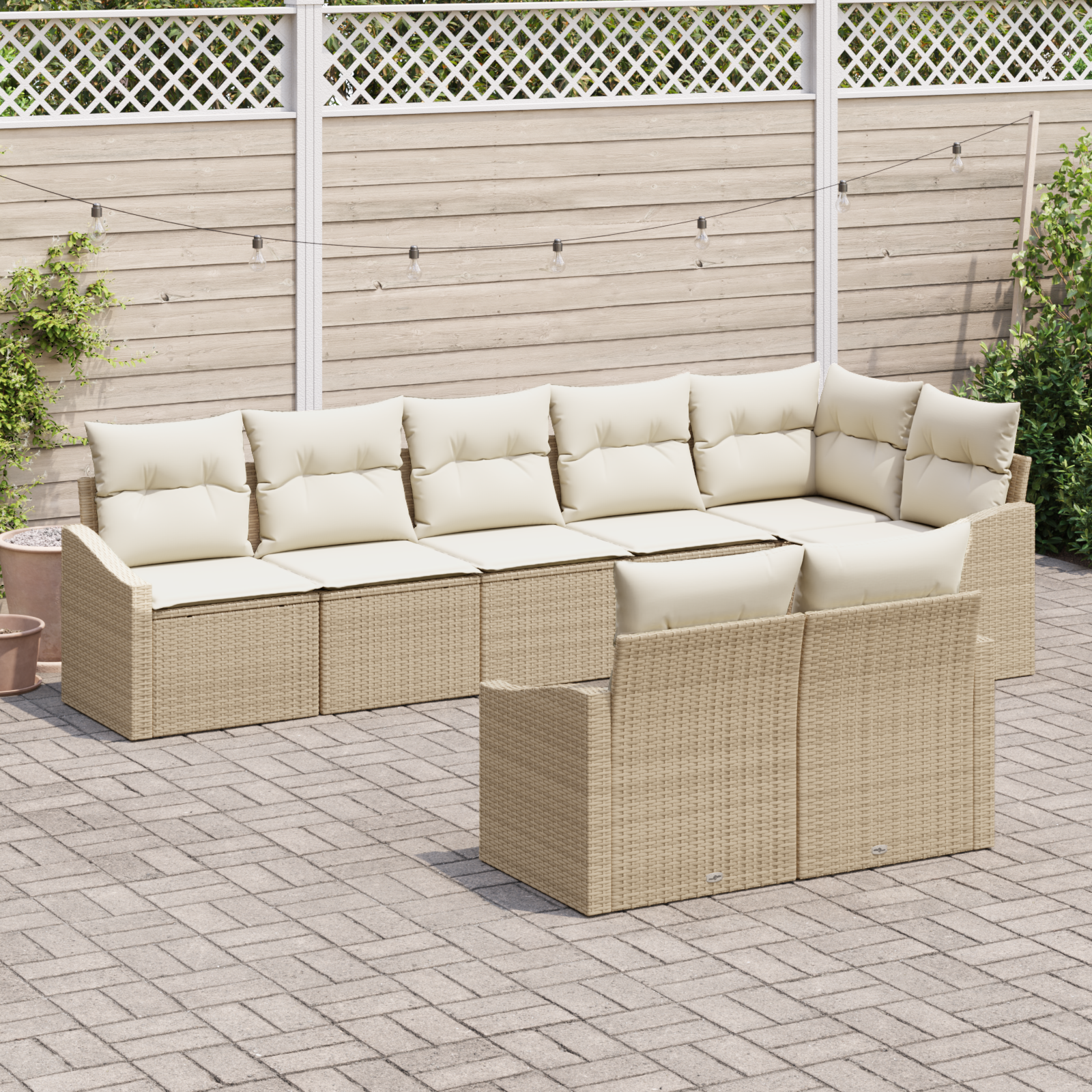 vidaXL 8-delige tuinset met kussens in beige poly rattan