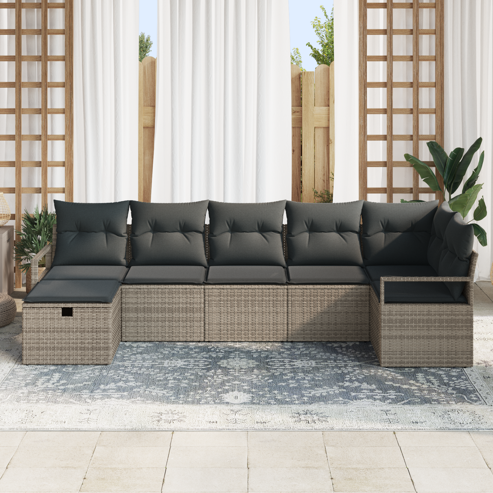 vidaXL 7-delige tuinset met kussens grijs poly rattan