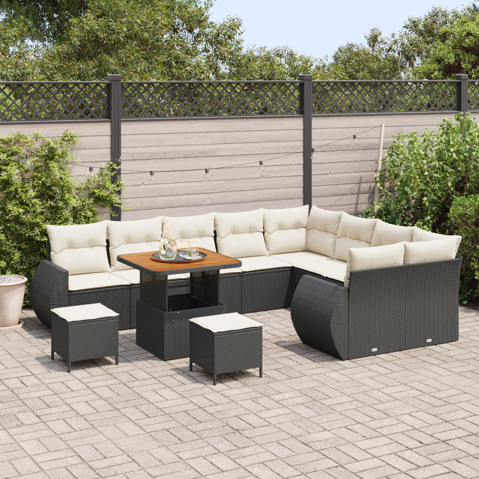 vidaXL 12-delige Tuin Sofa Set met Kussens Zwart Poly Rattan Acacia
