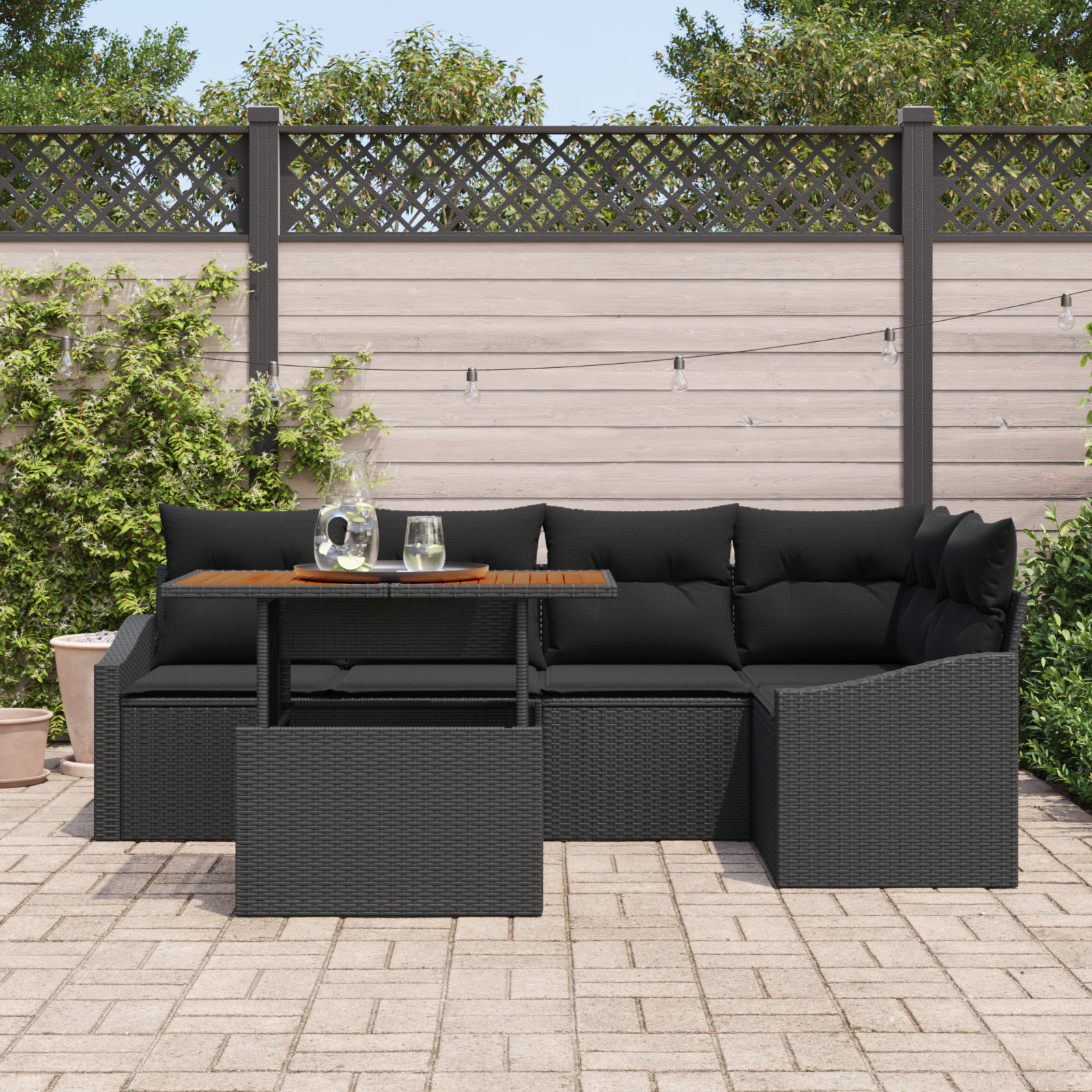 vidaXL 6-delige Tuinset met kussens poly rattan acaciahout zwart