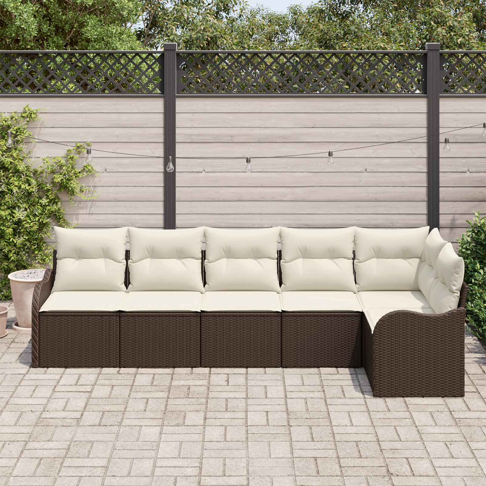 vidaXL 6-delige Tuinbankenset met kussens poly rattan bruin