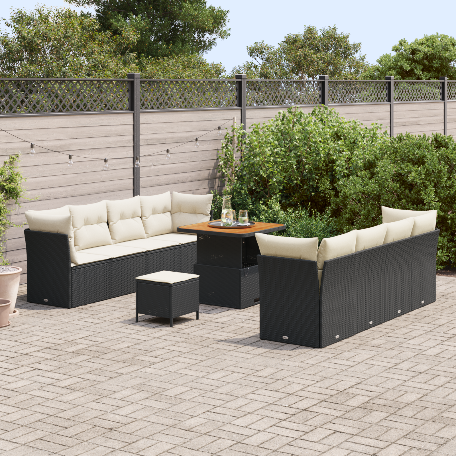 vidaXL 11-delige Tuinbankenset met kussens poly rattan acacia zwart