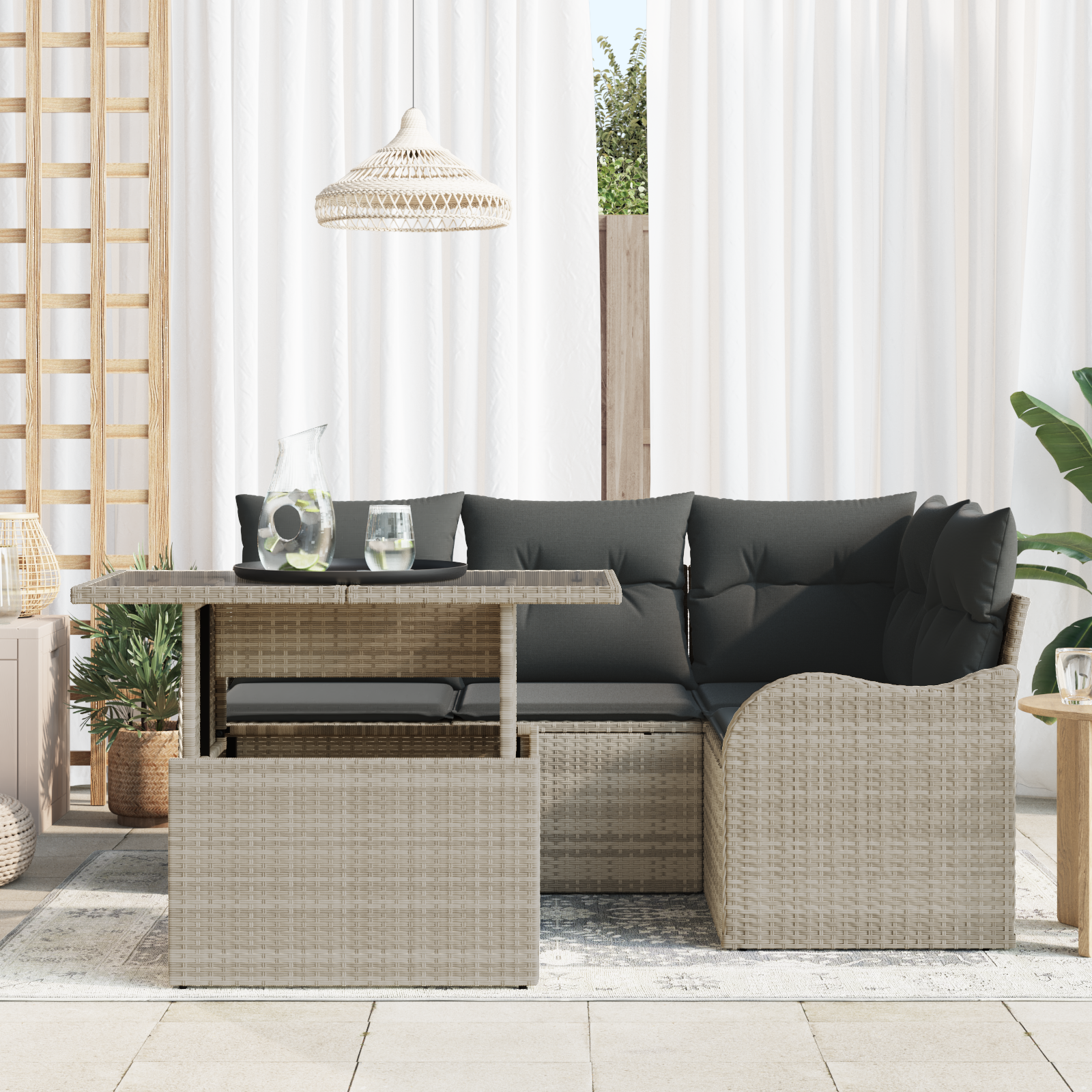 vidaXL 5-delige tuinset met kussens Lichtgrijs Poly Rattan