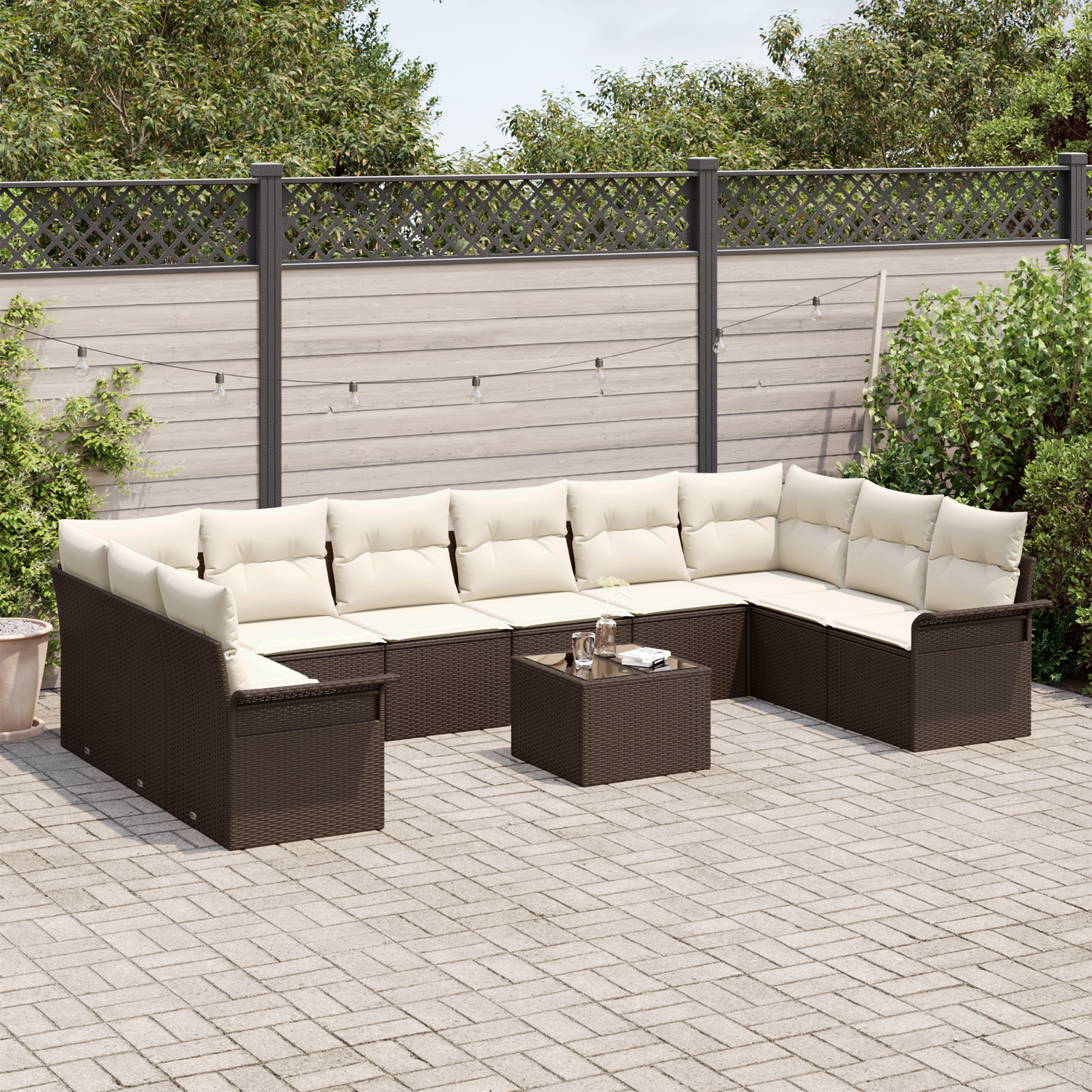 vidaXL 10-delige Tuinbankenset met kussens poly rattan grijs