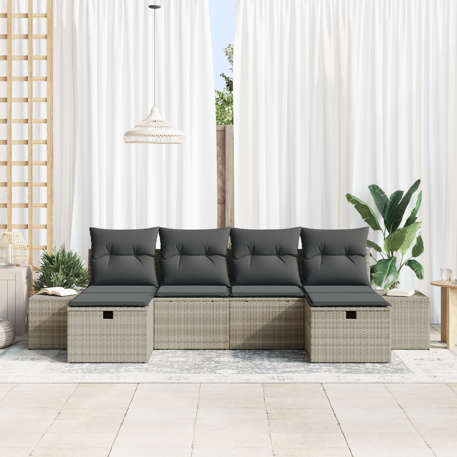 vidaXL 6-delige Tuin Sofa Set met Kussens - Lichtgrijs Poly Rattan