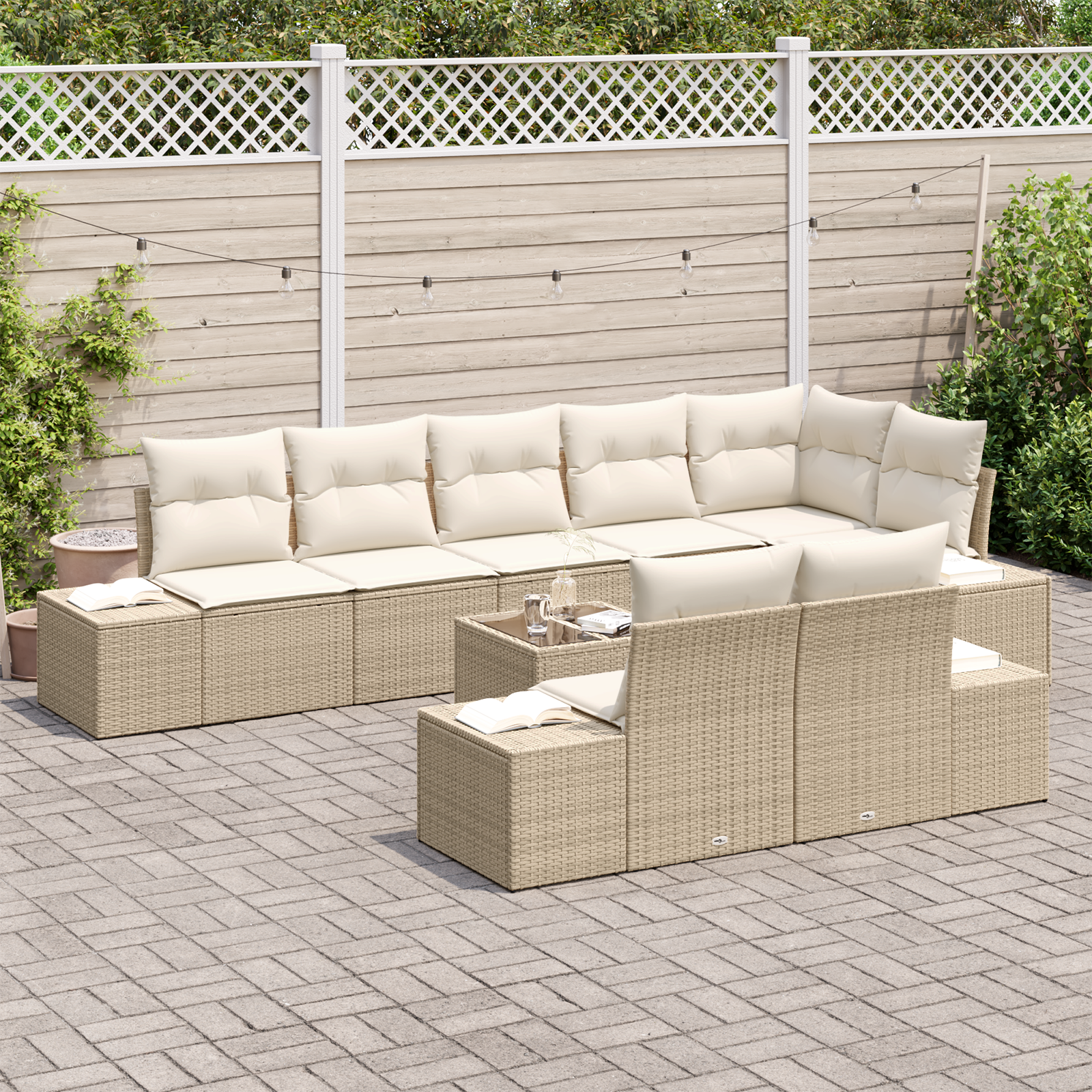 vidaXL 9-delige Tuinbankenset met kussens poly rattan bruin