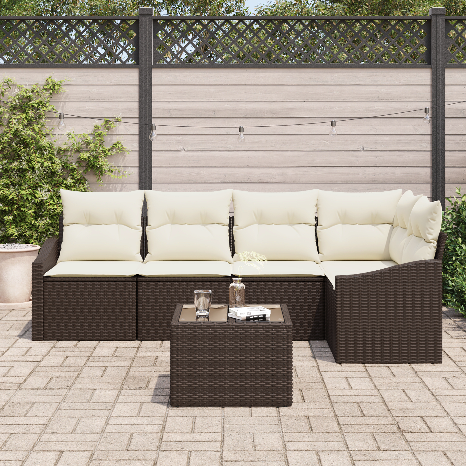 vidaXL 5-delige Tuinset met kussens poly rattan grijs