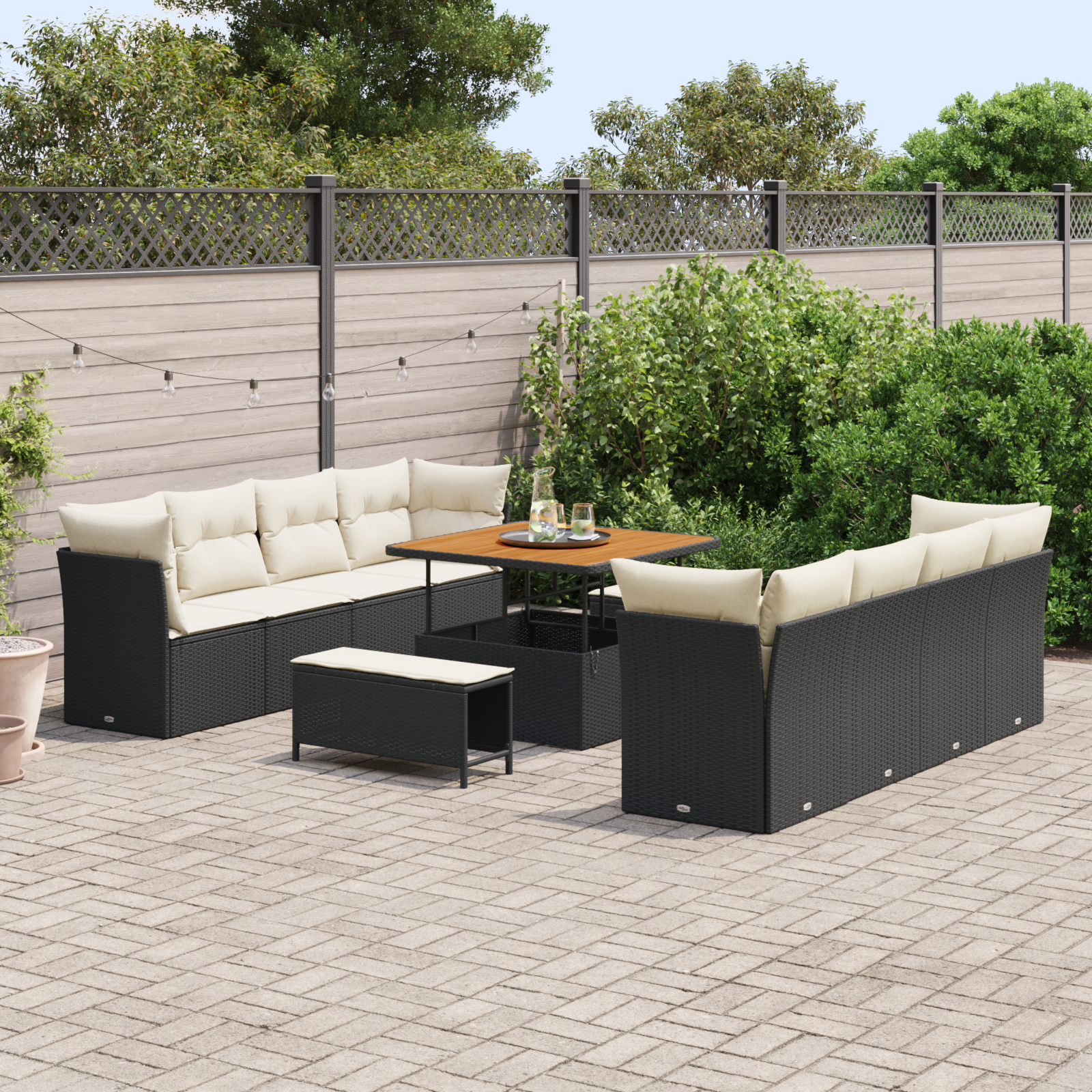 vidaXL 11-delige Tuinbankenset met kussens poly rattan acacia zwart