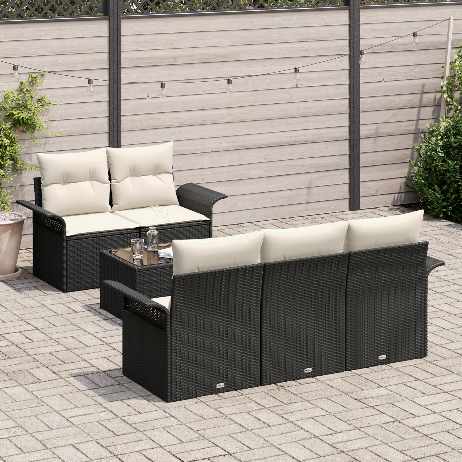 vidaXL 6-delige tuinbankset met kussens zwart poly rattan