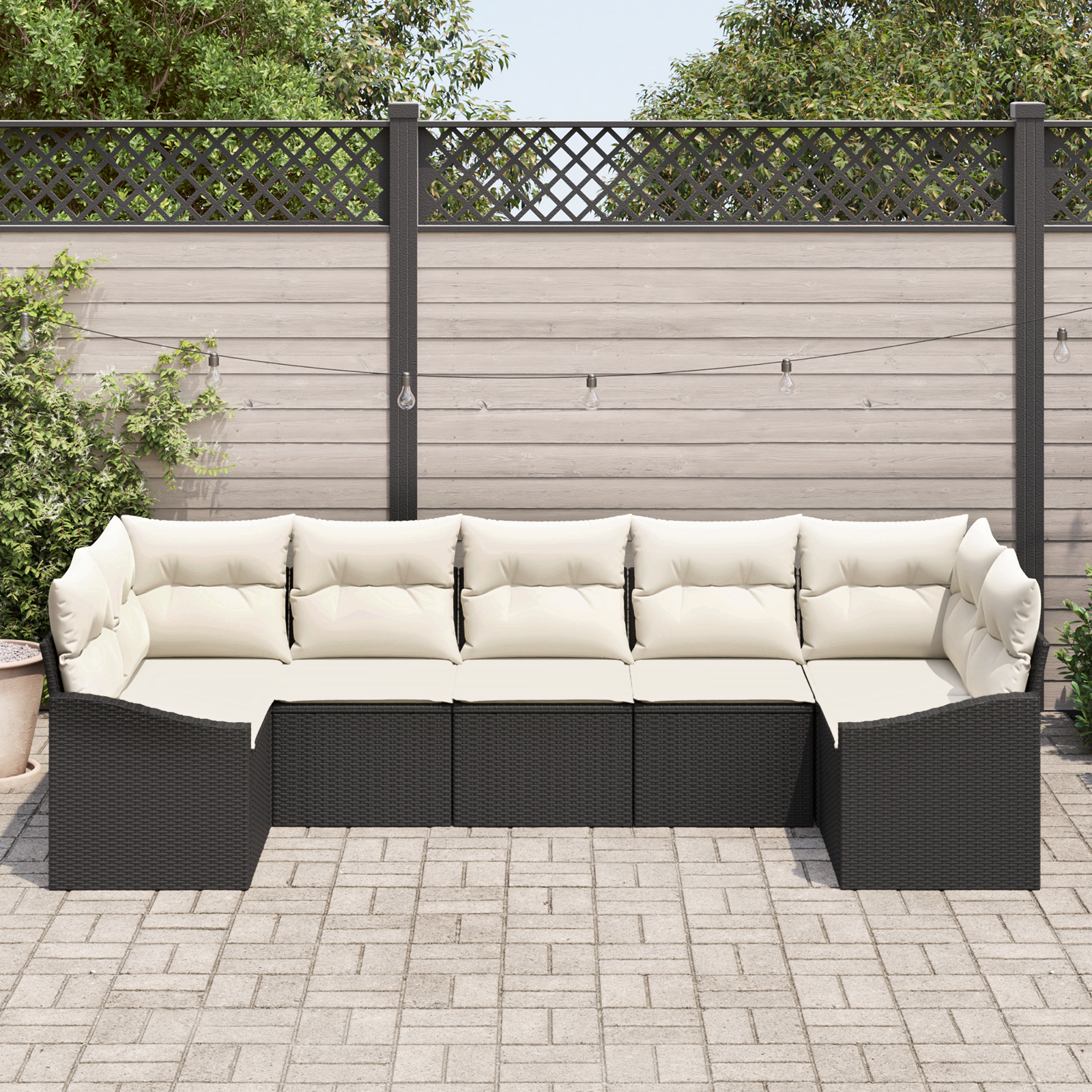 vidaXL 7-delige Tuinbankenset met kussens poly rattan zwart