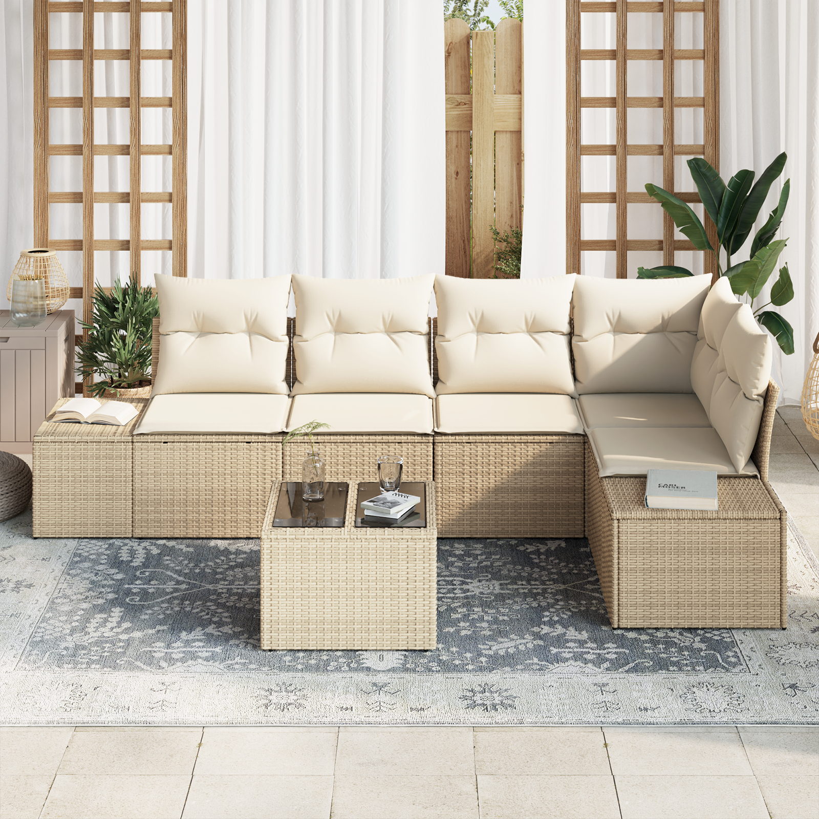 vidaXL 6-delige Tuinbankenset met kussens poly rattan bruin
