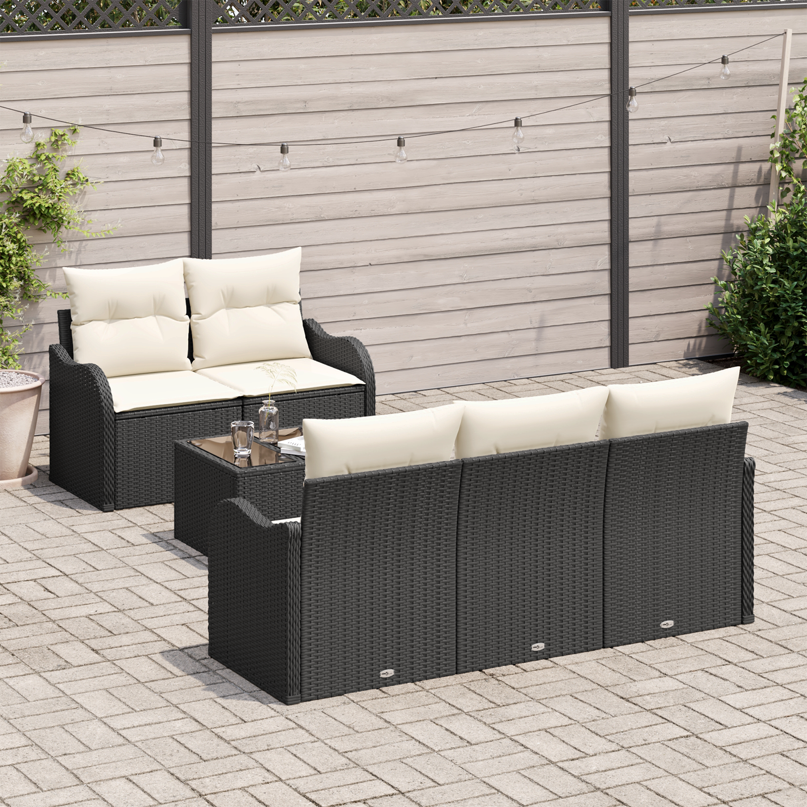 vidaXL 6-delige Tuinbankenset met kussens poly rattan zwart