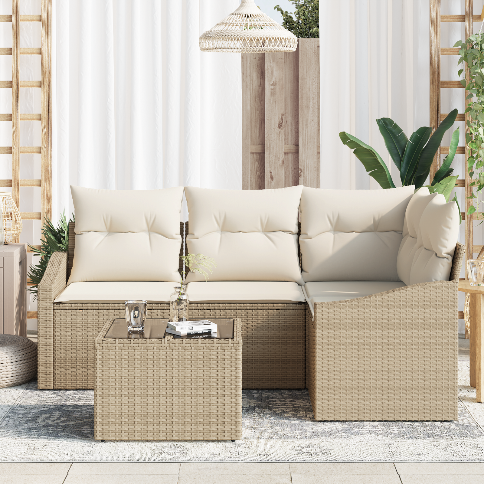 vidaXL 5-delige Tuinset met kussens poly rattan bruin