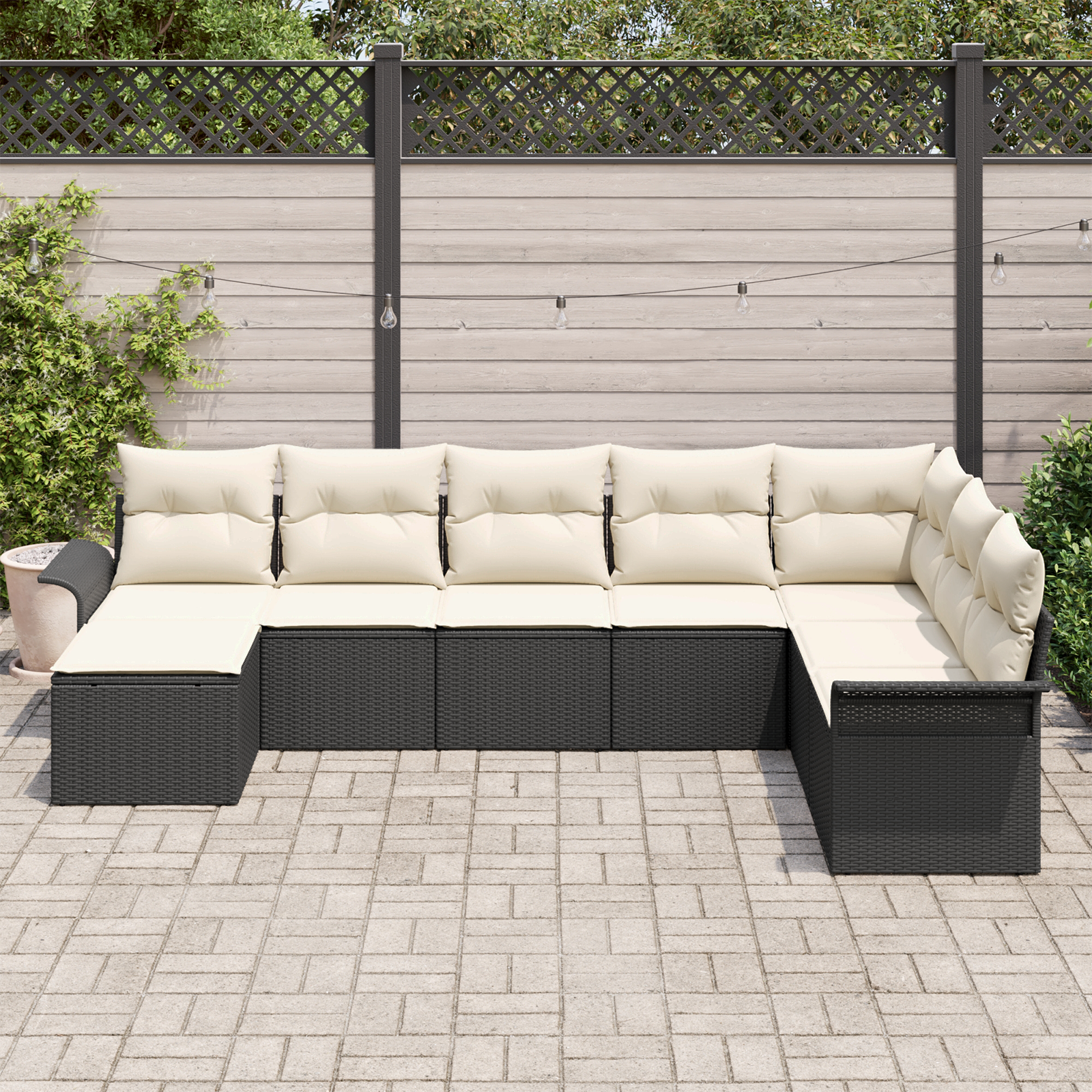 vidaXL 8-delige tuinsofa set met kussens - zwart poly riet