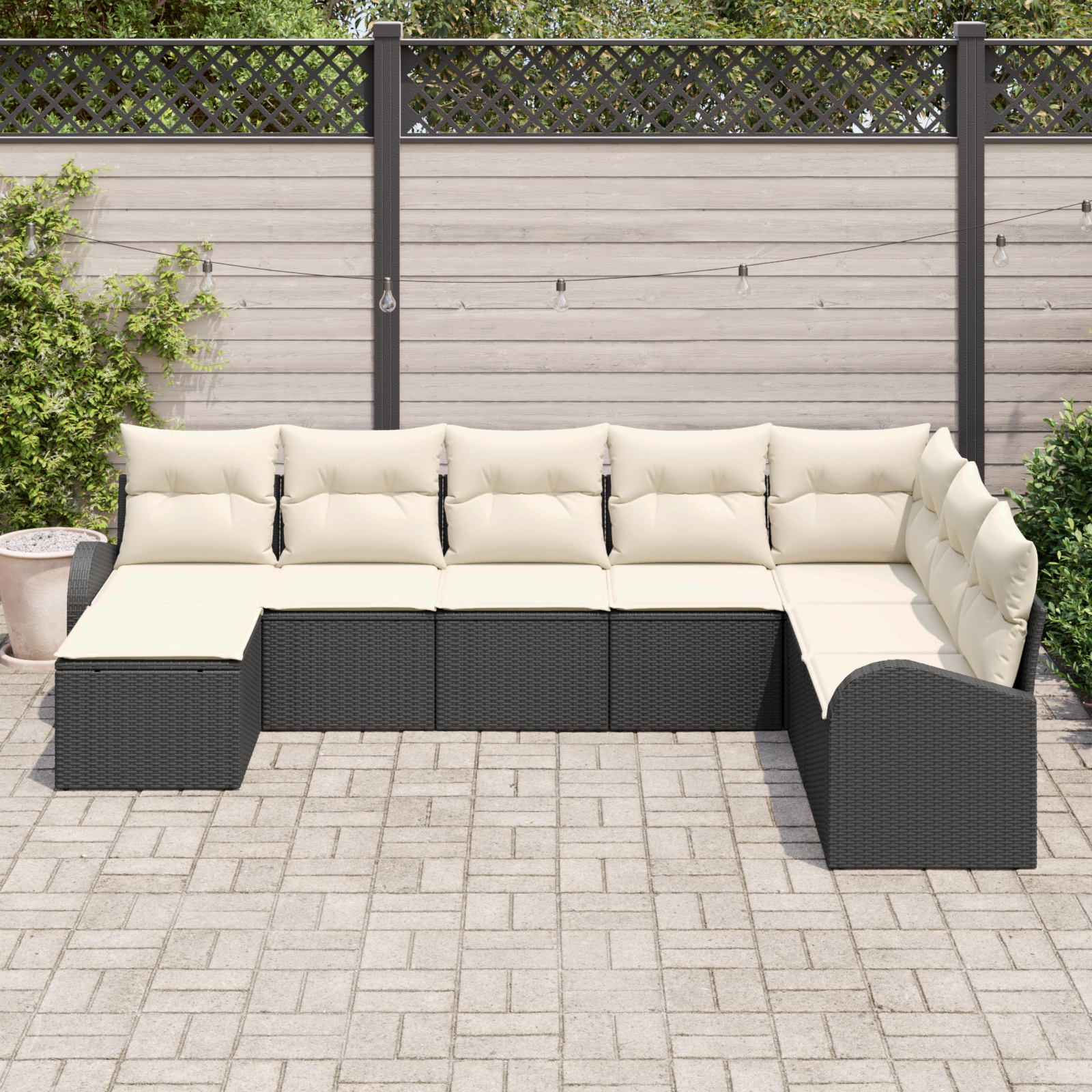 vidaXL 8-delige Tuinset met Kussens Zwart Poly Rattan