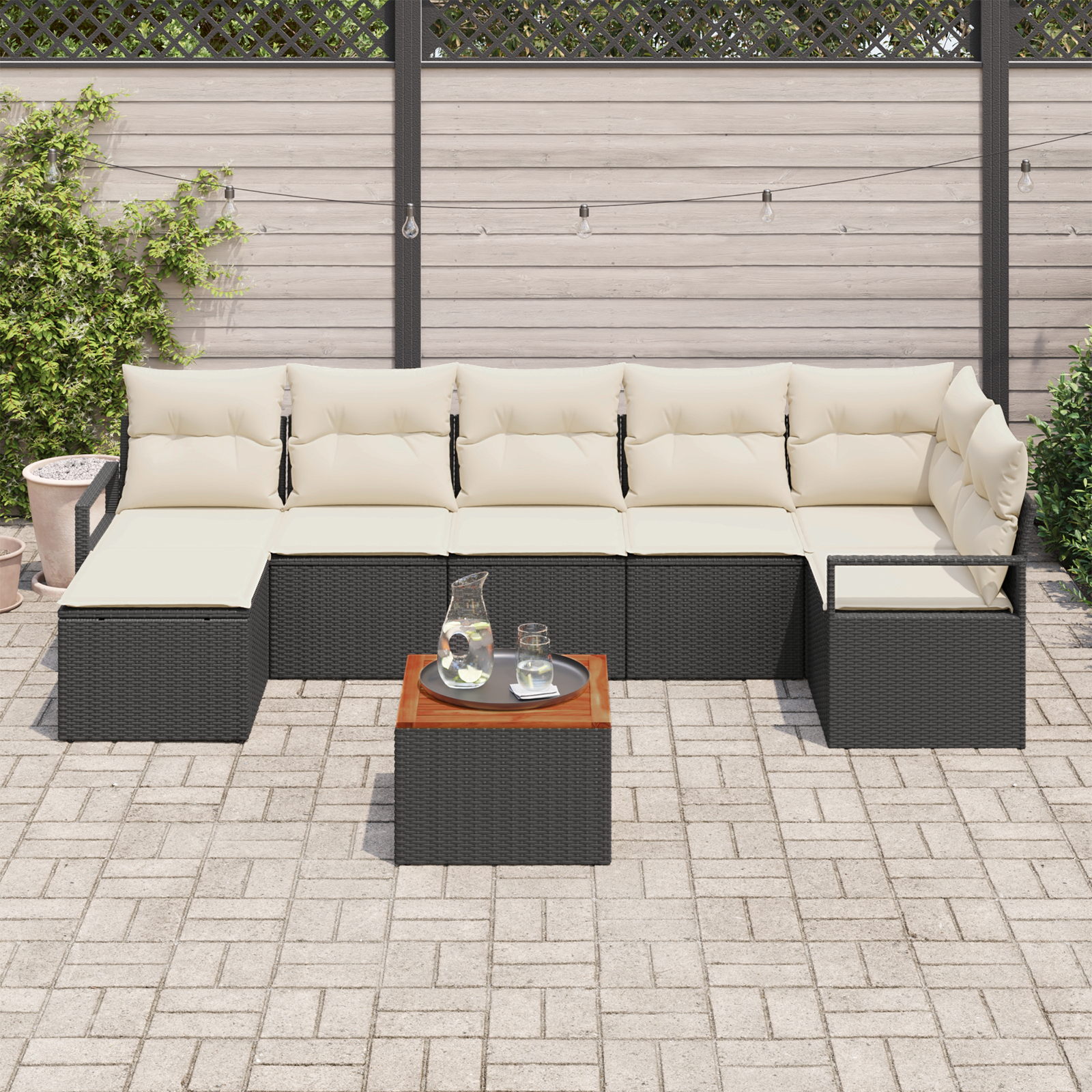 vidaXL 8-delige Tuinbankenset met kussens poly rattan acacia zwart
