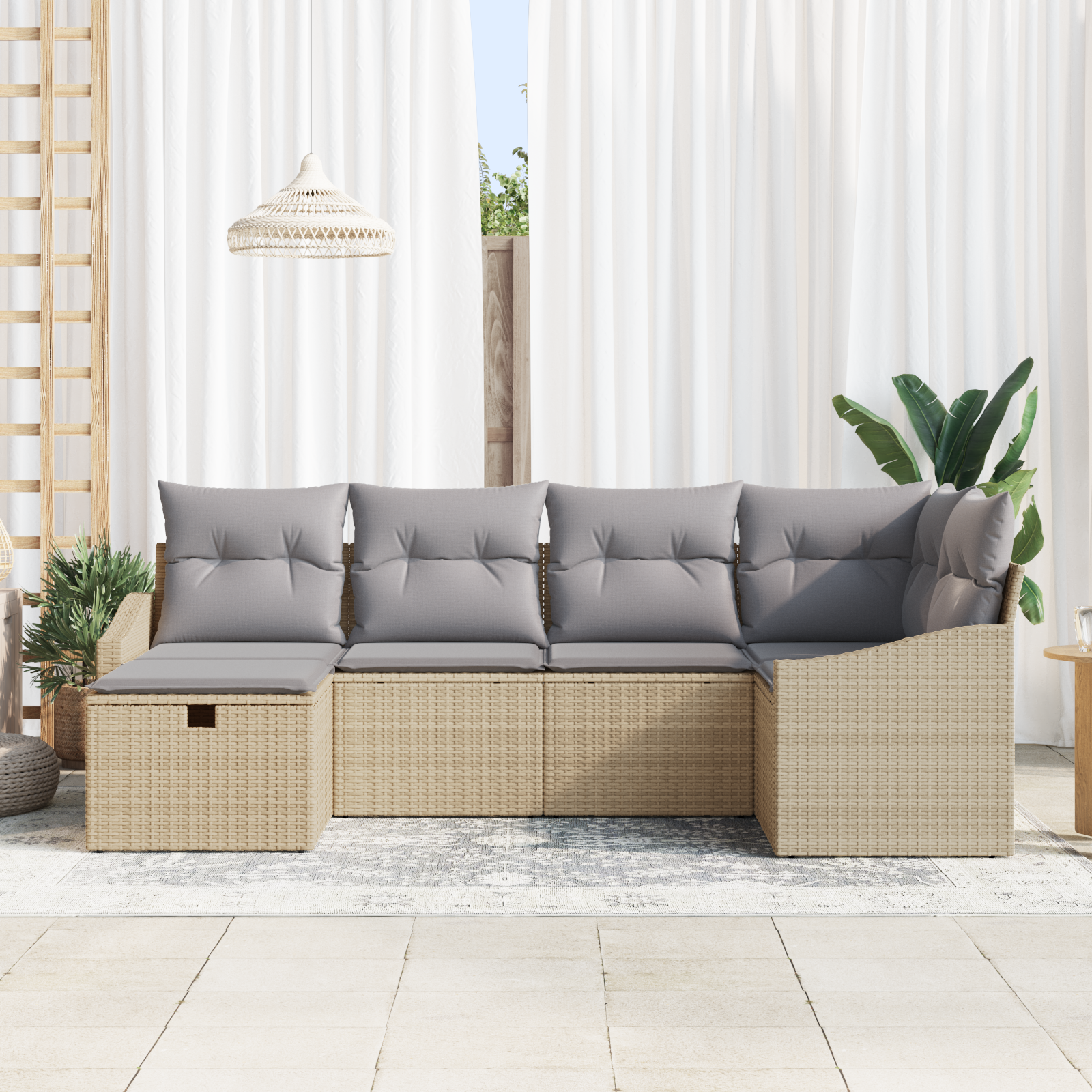 vidaXL 6-delige Tuinbankenset met kussens poly rattan beige