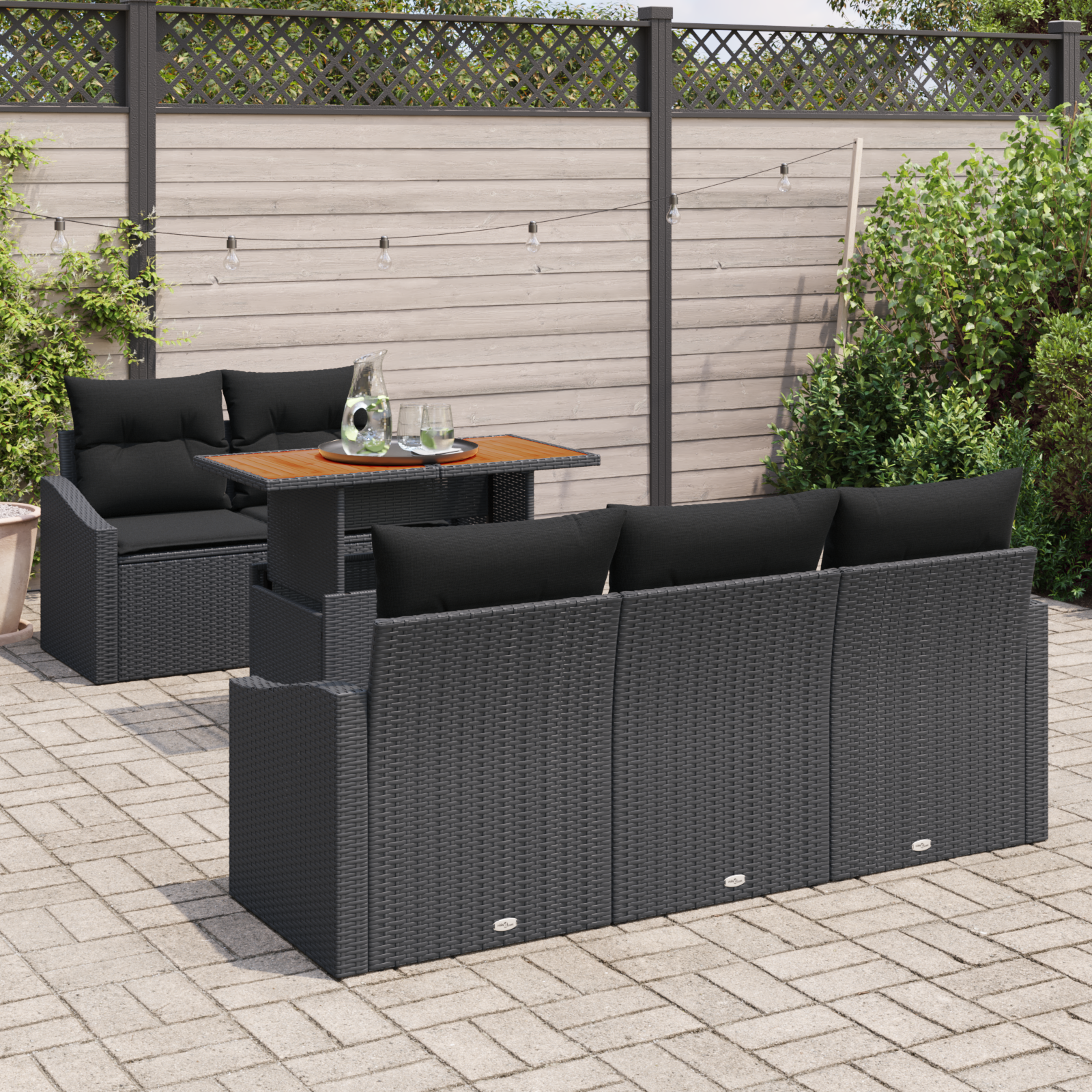 vidaXL 6-delige Tuinset met kussens poly rattan acaciahout zwart