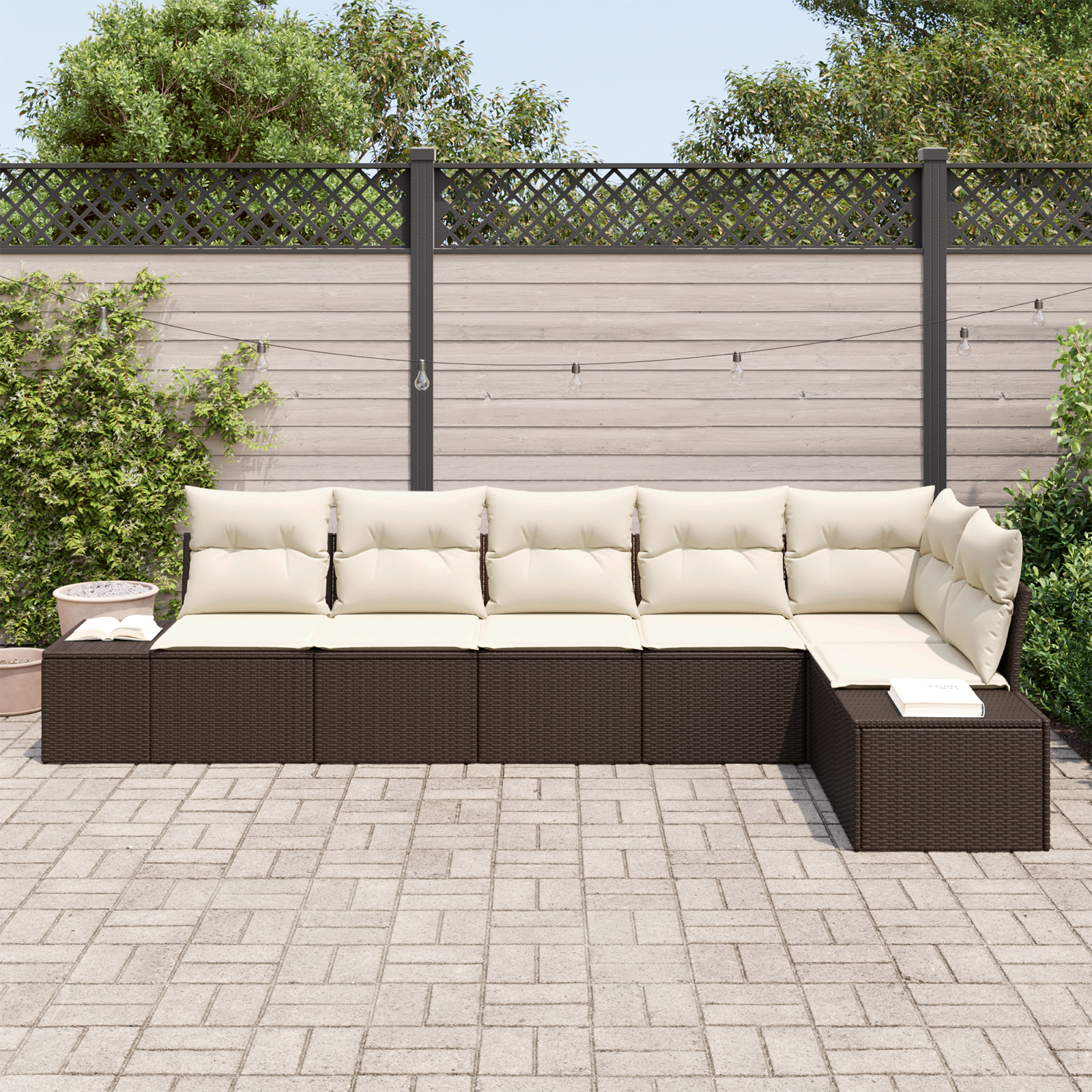 vidaXL 6-delige Tuinbankenset met kussens poly rattan bruin