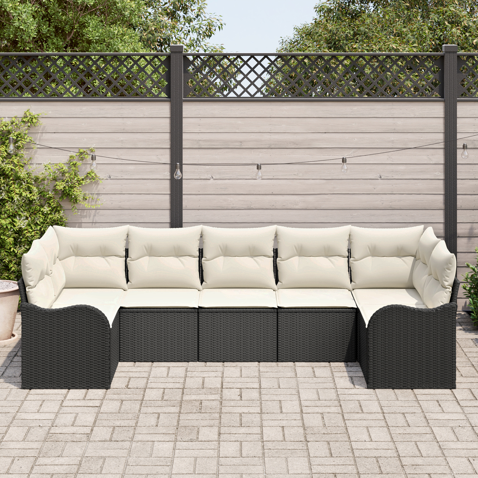 vidaXL 7-delige Tuinbankenset met kussens poly rattan zwart