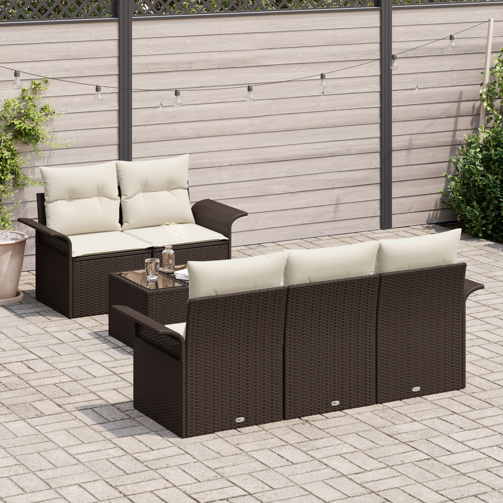 vidaXL 6-delige tuinset met kussens Bruin Poly Rattan
