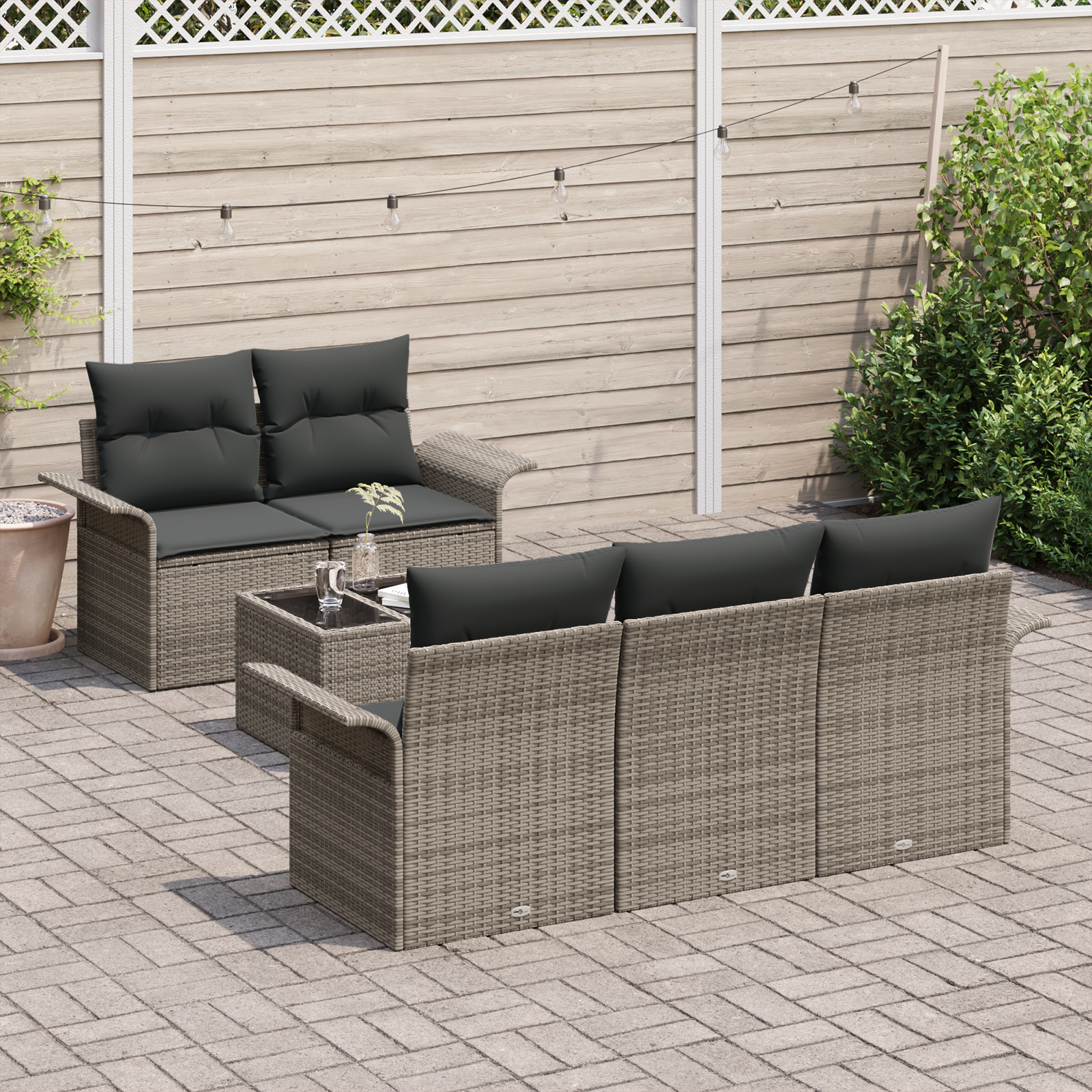 vidaXL 6-delige Tuinbankenset met kussens poly rattan grijs
