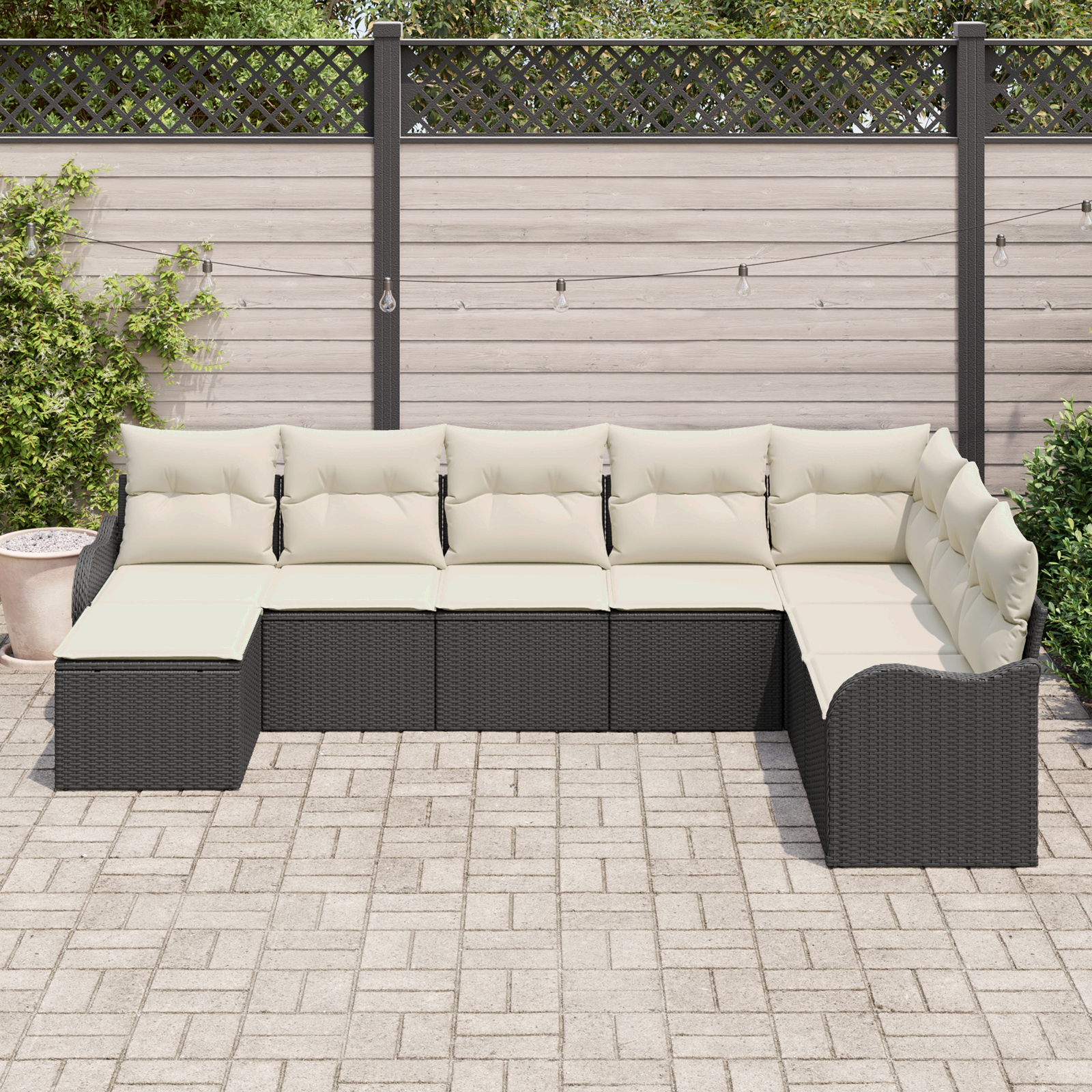 vidaXL 8-delige Tuinbankenset met kussens poly rattan zwart