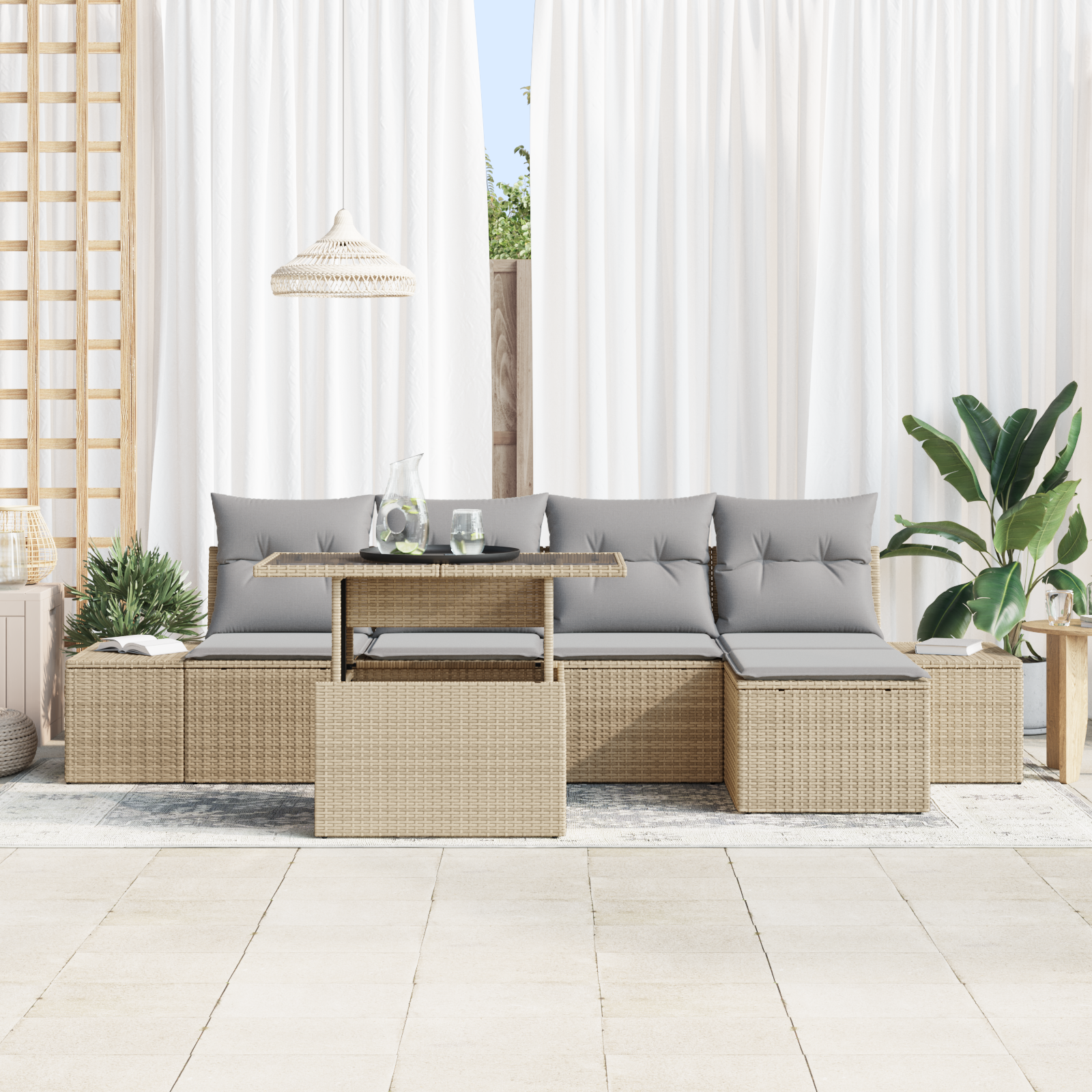 vidaXL 6-delige tuinset met kussens - Beige Poly Rattan