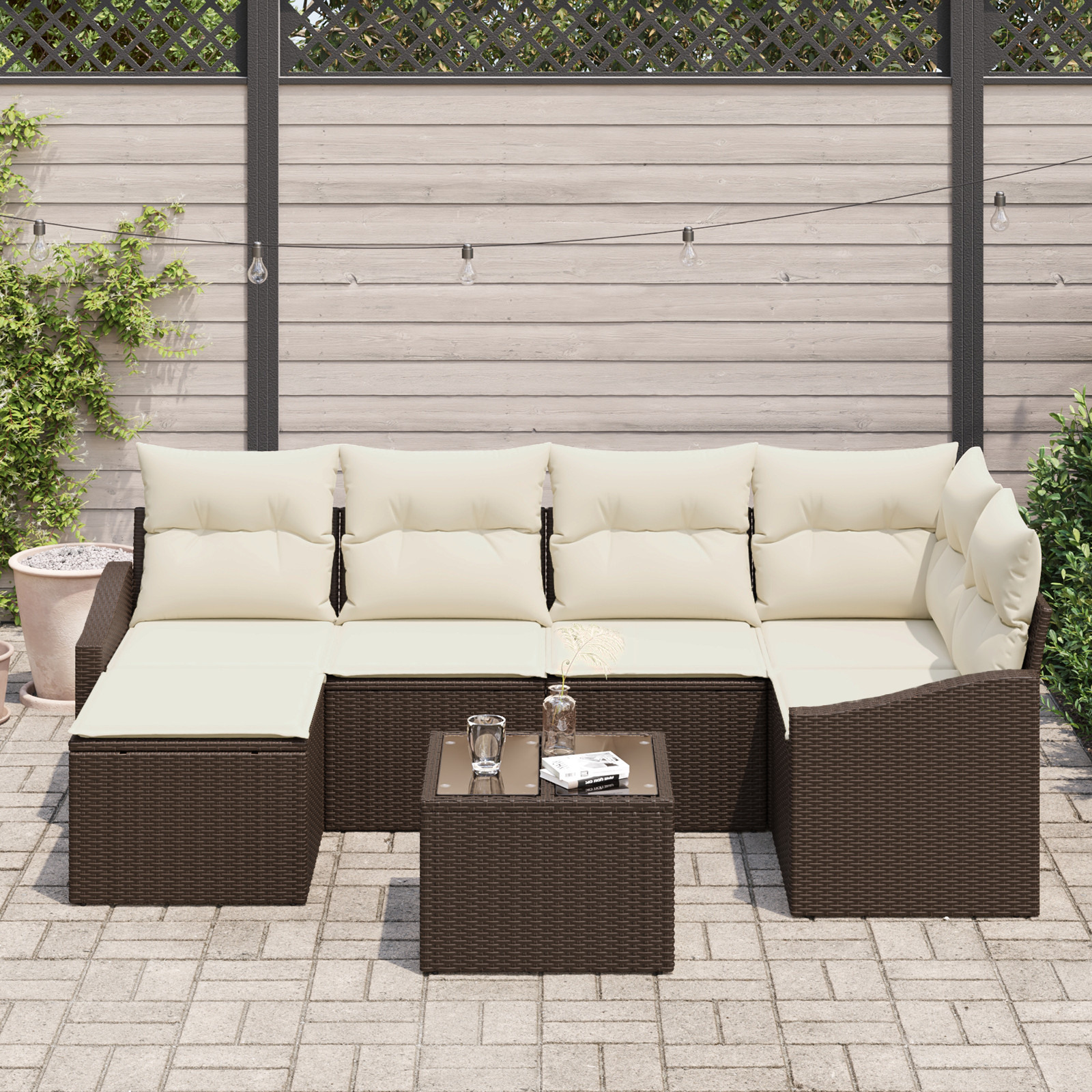 vidaXL 6-delige Tuinbankenset met kussens poly rattan grijs