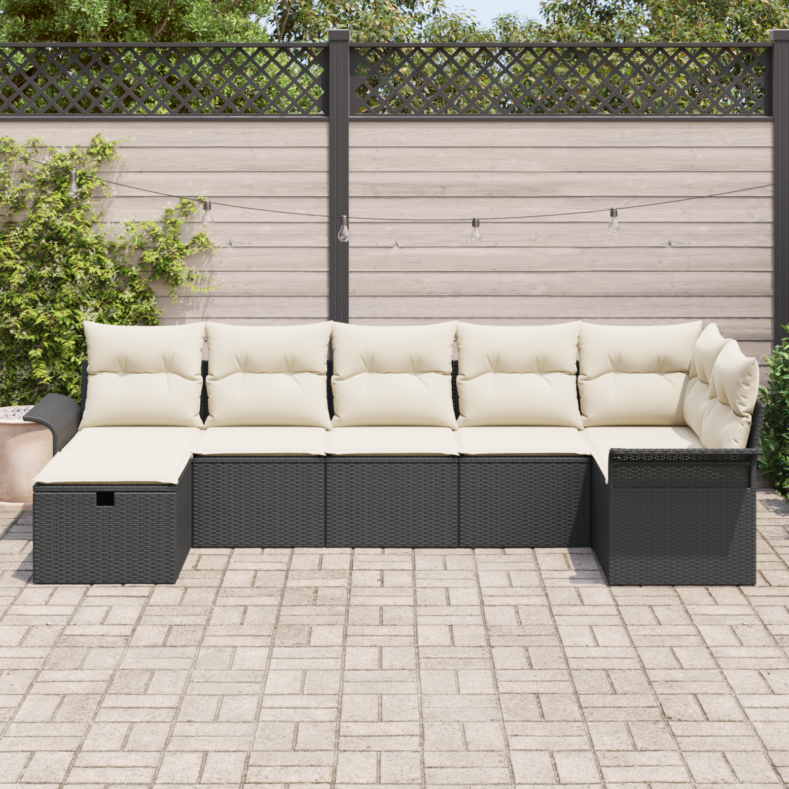 vidaXL 7-delige Tuinbankenset met kussens poly rattan zwart