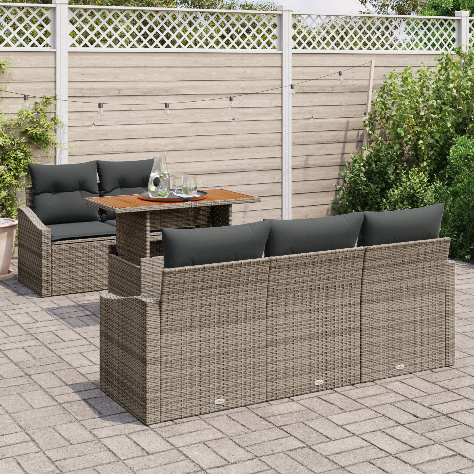 vidaXL 6-delige tuinset met kussens in grijs poly rattan en acacia