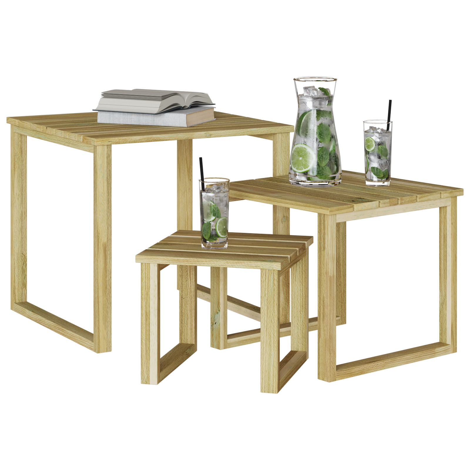 vidaXL 3-delige Ligbed Tafel Set van Massief Vurenhout