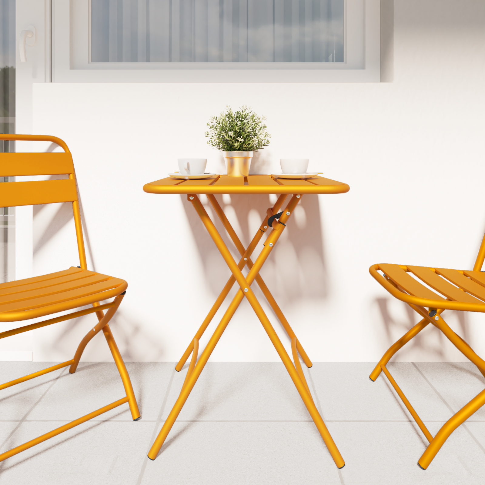 vidaXL Tuintafel inklapbaar 55x55x73 cm staal mosterdgeel