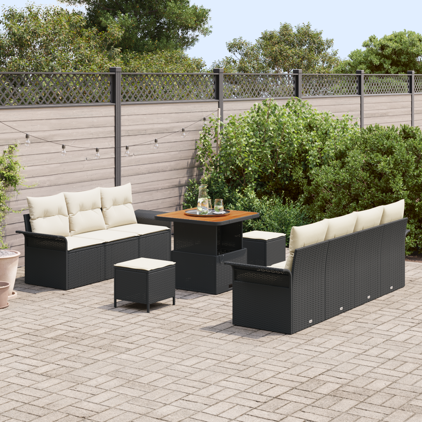 vidaXL 10-delige tuinset met kussens zwart poly rattan acacia
