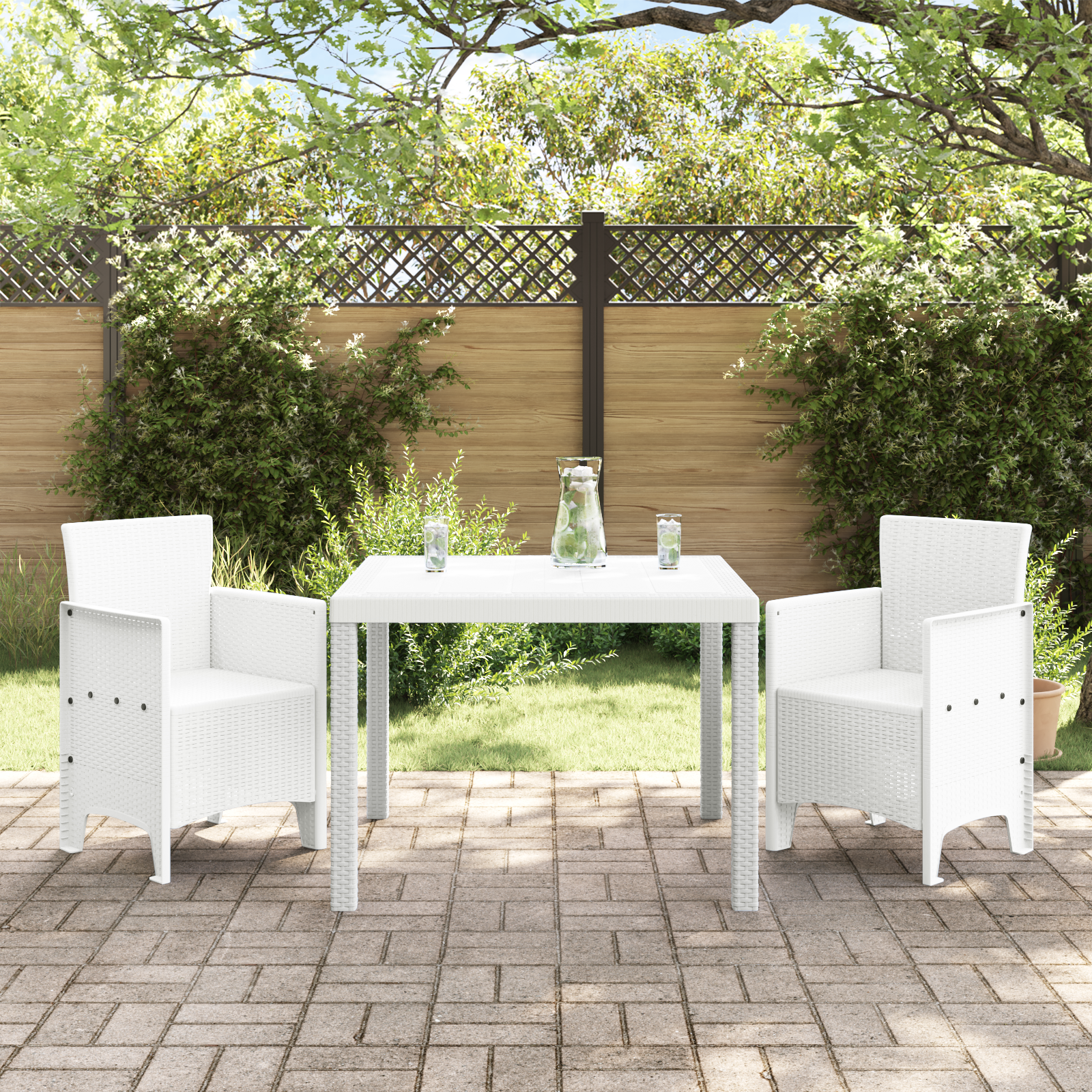 vidaXL 3-delige tuin eettafelset van wit poly rattan